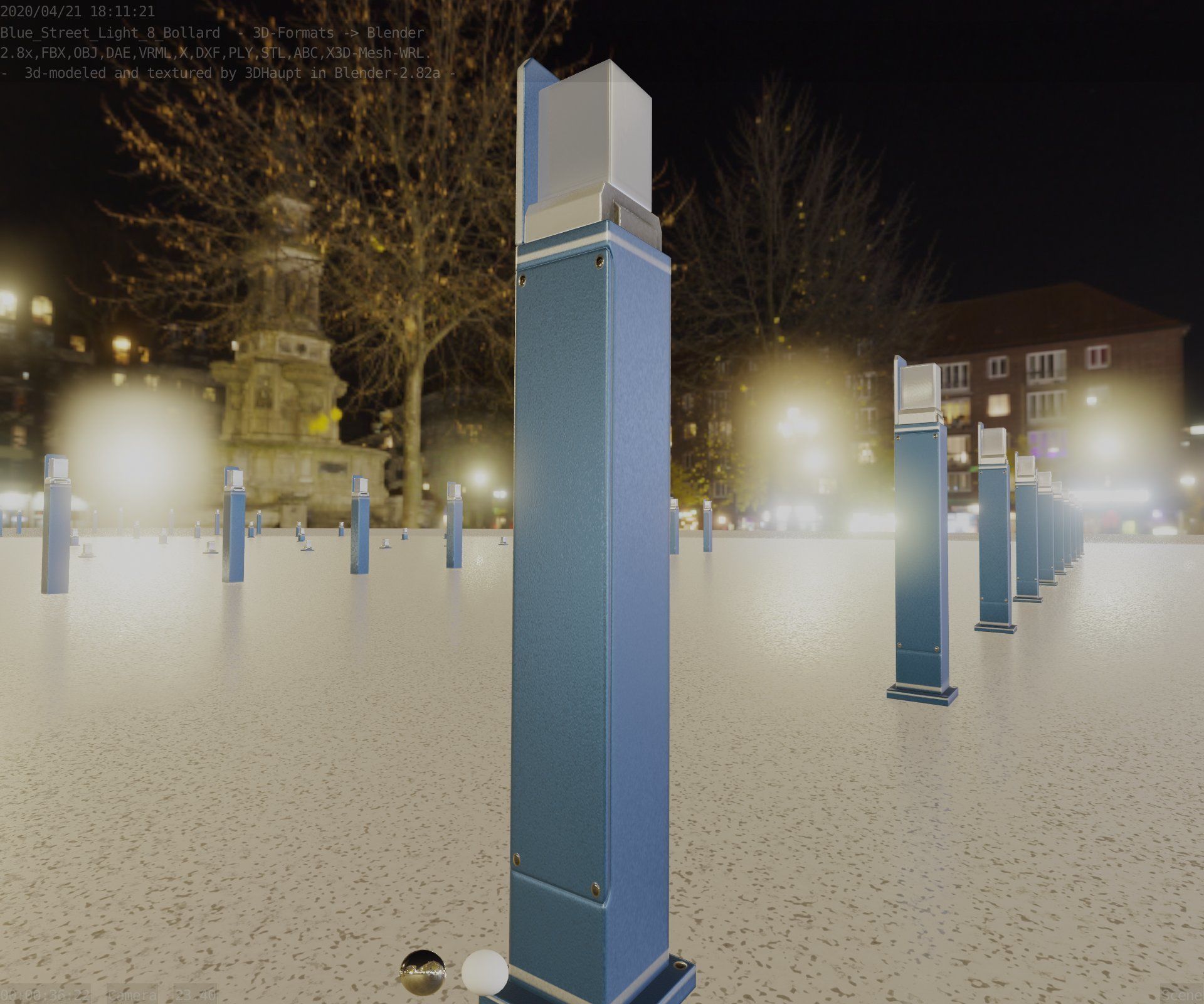 Street Light 8 Bollard 900 mm Futuristic Blue Version 2 Low-poly 3D model_86