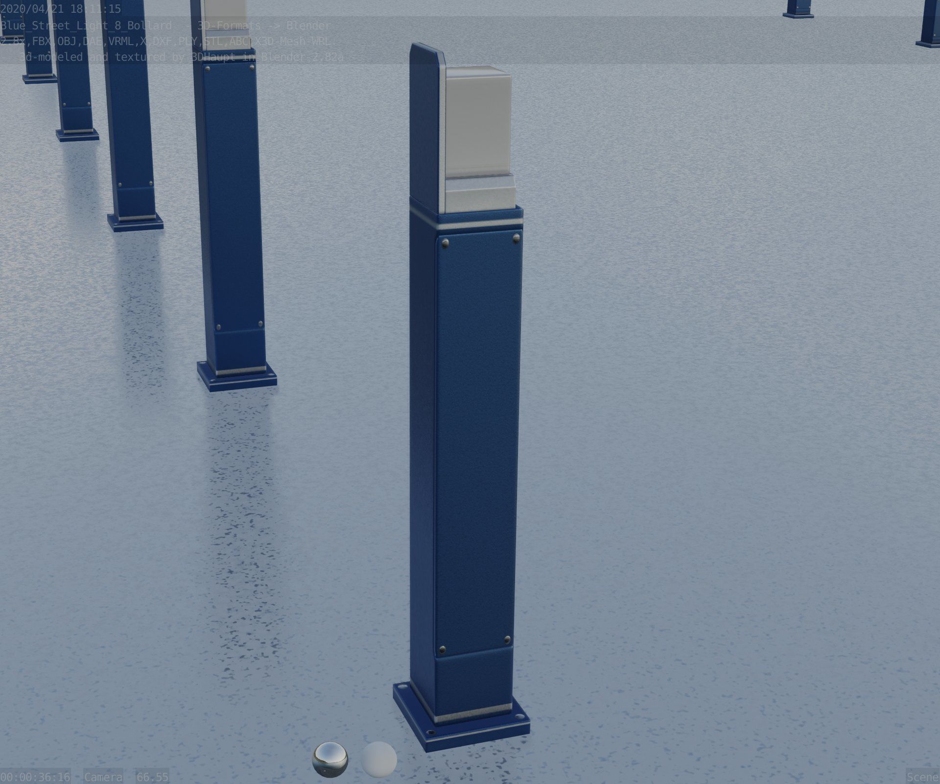 Street Light 8 Bollard 900 mm Futuristic Blue Version 2 Low-poly 3D model_80