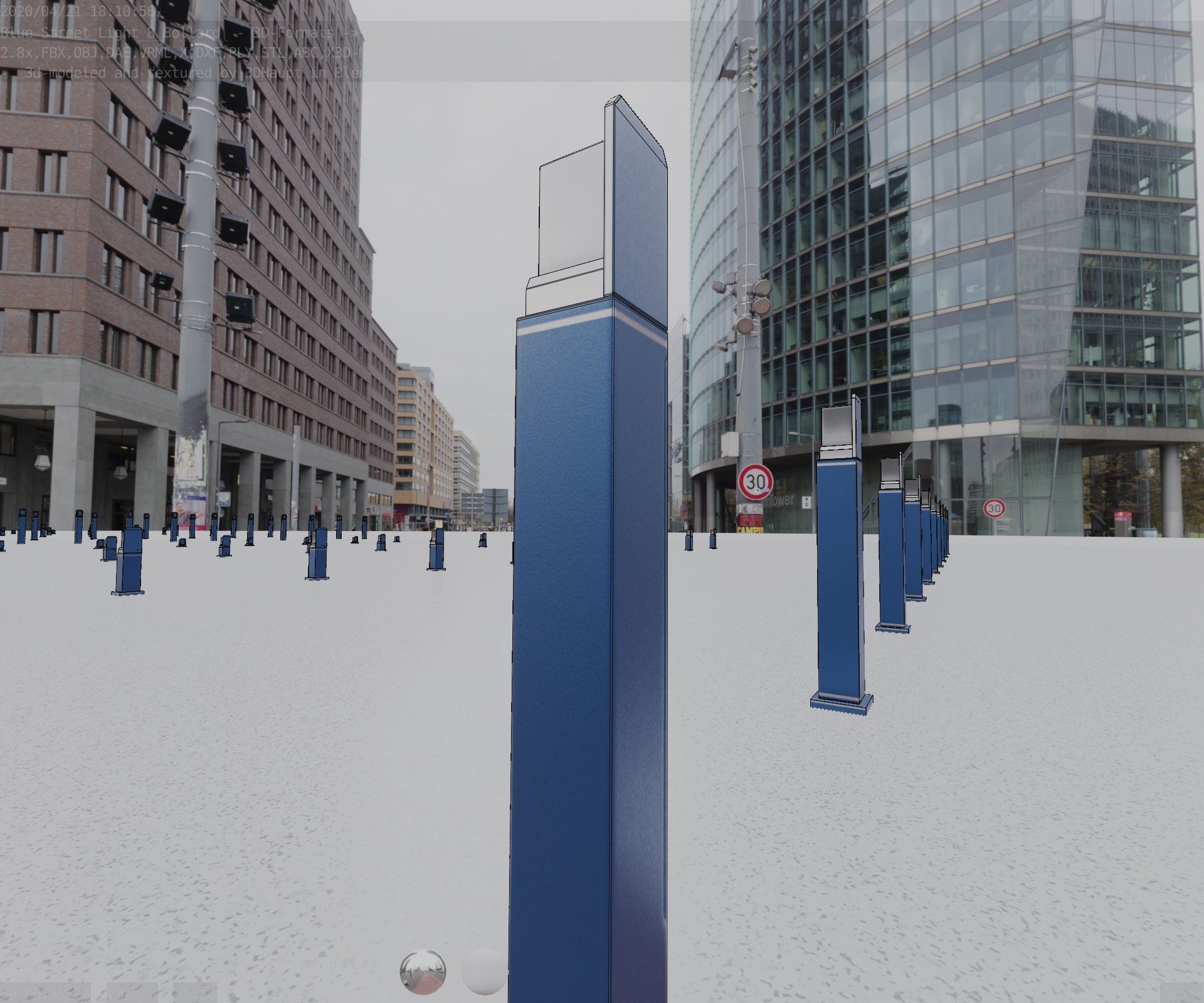 Street Light 8 Bollard 900 mm Futuristic Blue Version 2 Low-poly 3D model_63