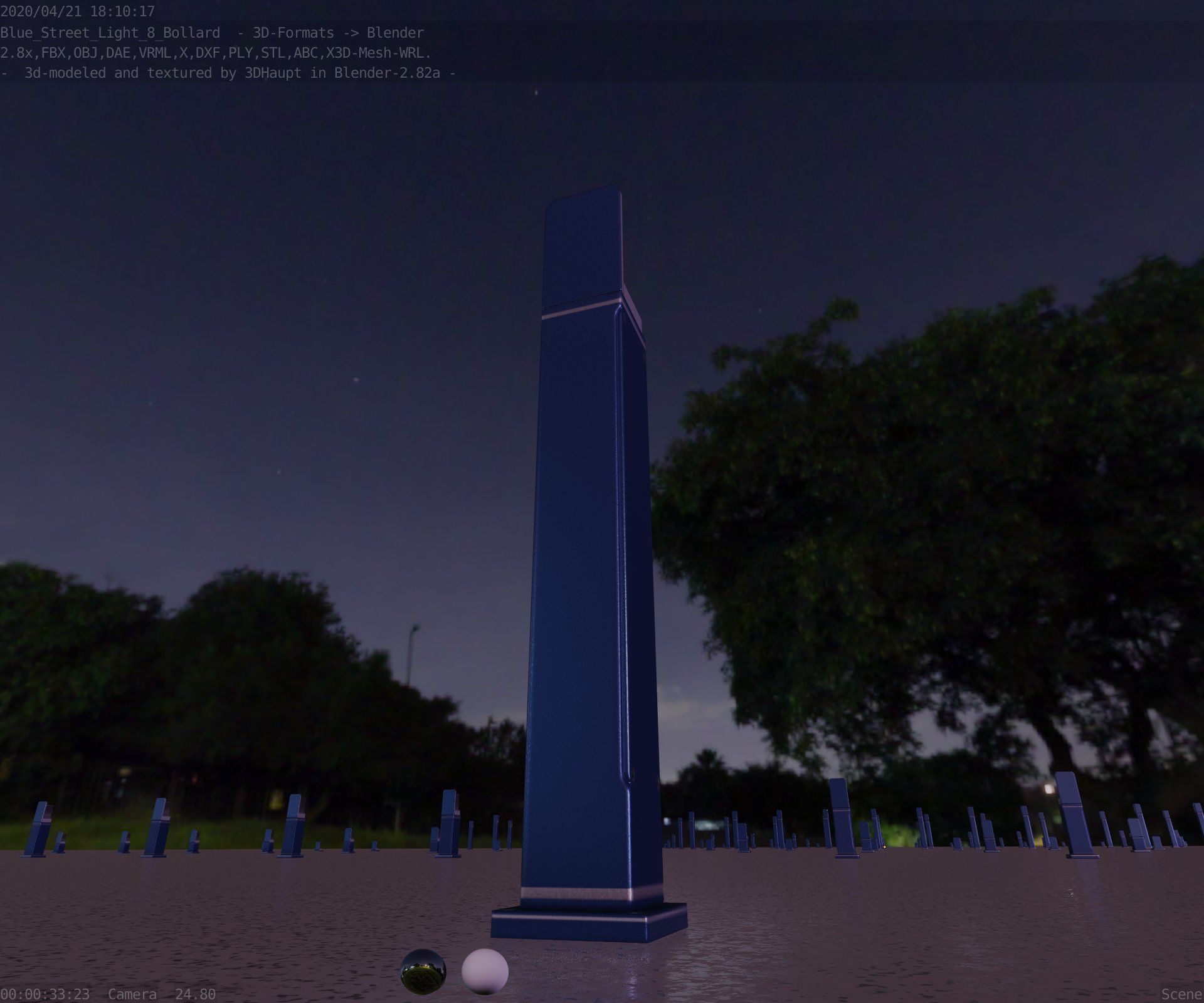 Street Light 8 Bollard 900 mm Futuristic Blue Version 2 Low-poly 3D model_23