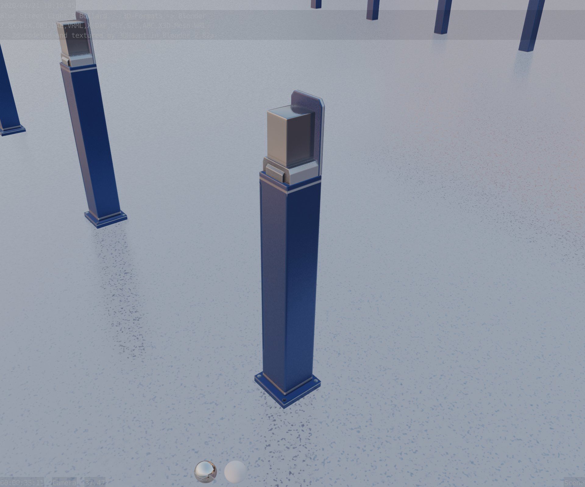 Street Light 8 Bollard 900 mm Futuristic Blue Version 2 Low-poly 3D model_1