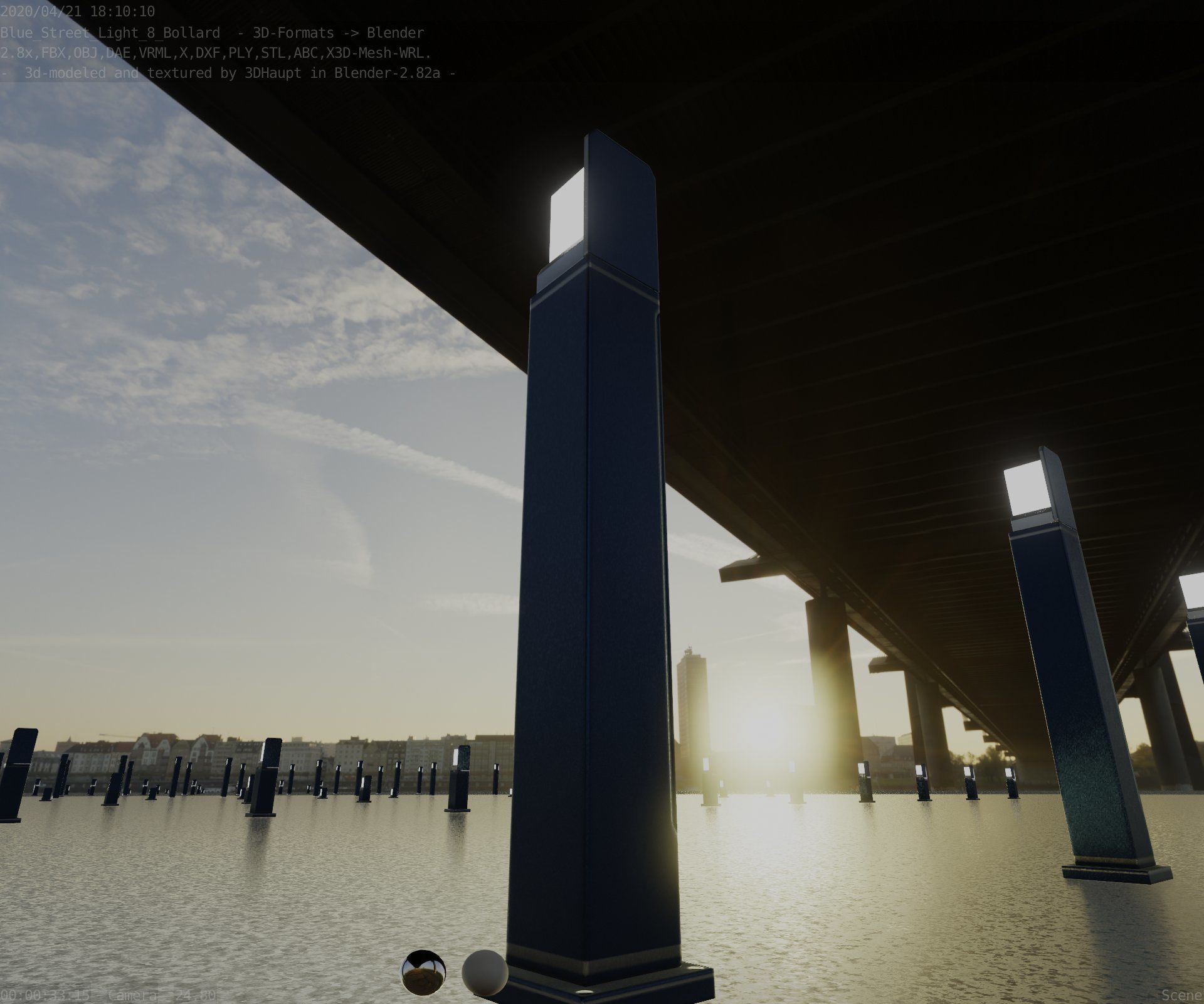 Street Light 8 Bollard 900 mm Futuristic Blue Version 2 Low-poly 3D model_15