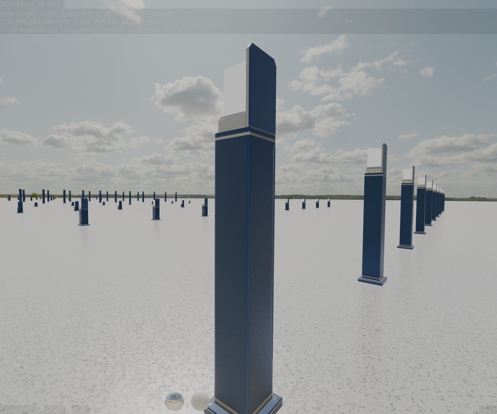 Street Light 8 Bollard 900 mm Futuristic Blue Version 2 Low-poly 3D model_64