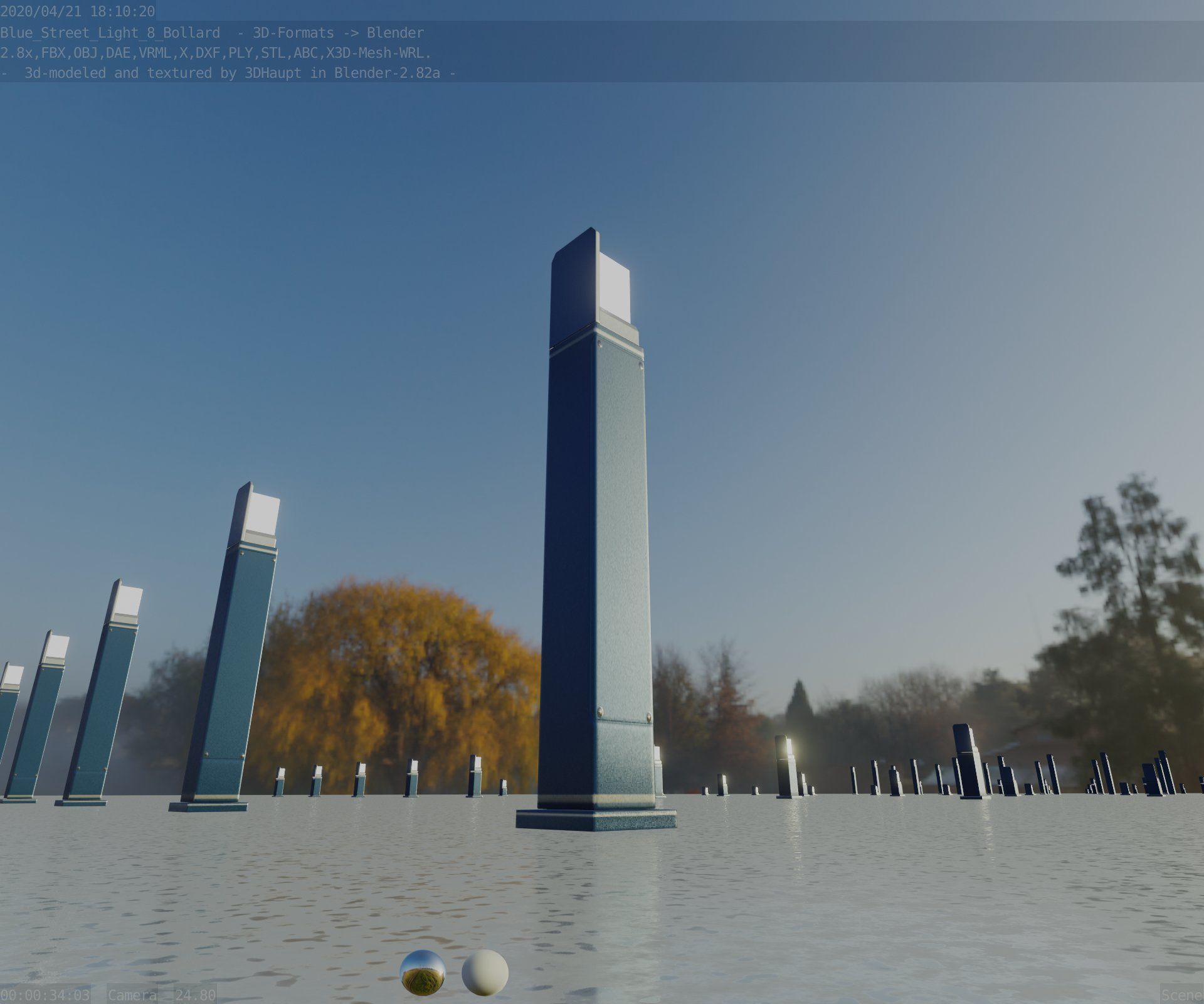 Street Light 8 Bollard 900 mm Futuristic Blue Version 2 Low-poly 3D model_27