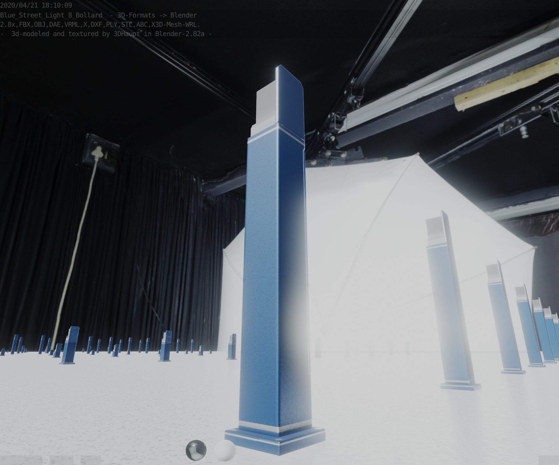 Street Light 8 Bollard 900 mm Futuristic Blue Version 2 Low-poly 3D model_14