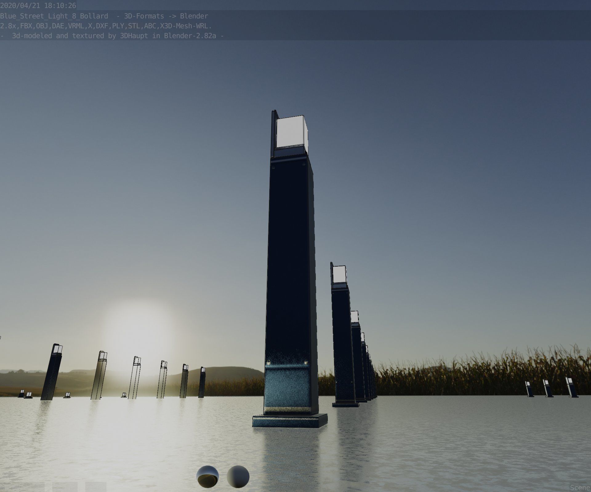 Street Light 8 Bollard 900 mm Futuristic Blue Version 2 Low-poly 3D model_36