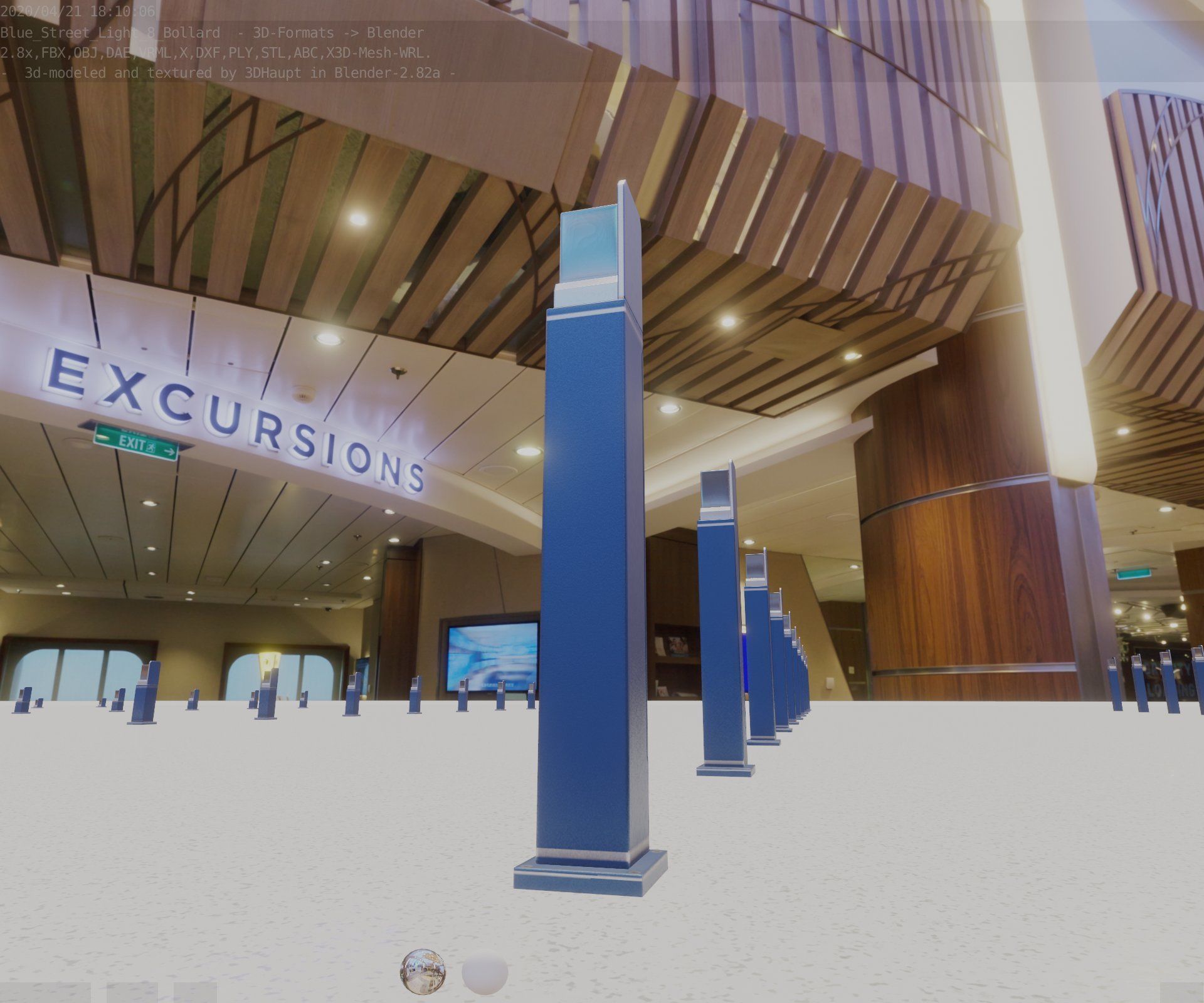 Street Light 8 Bollard 900 mm Futuristic Blue Version 2 Low-poly 3D model_11