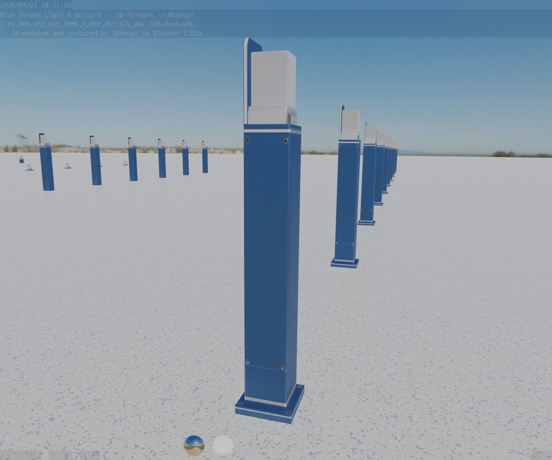 Street Light 8 Bollard 900 mm Futuristic Blue Version 2 Low-poly 3D model_84