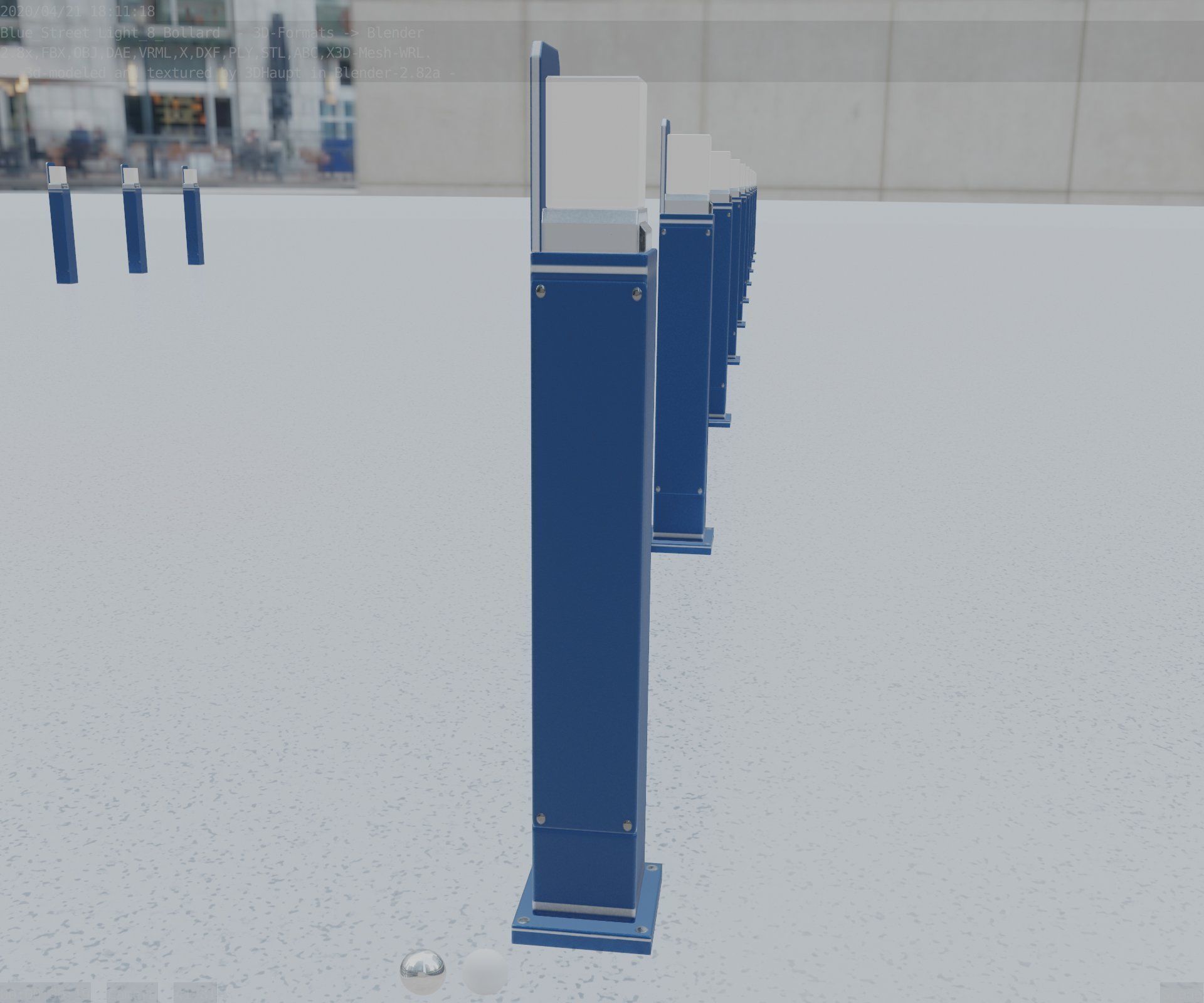 Street Light 8 Bollard 900 mm Futuristic Blue Version 2 Low-poly 3D model_83