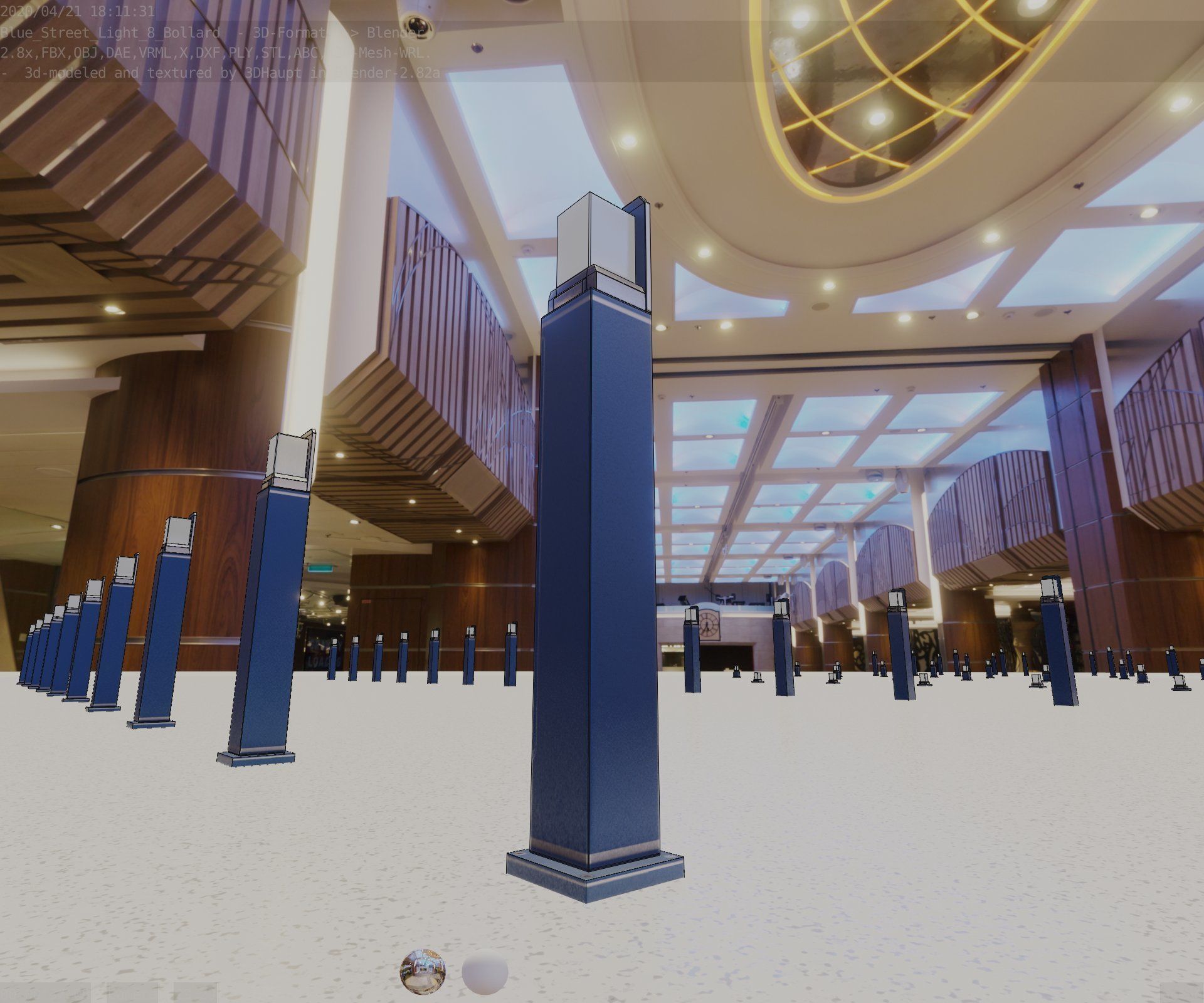 Street Light 8 Bollard 900 mm Futuristic Blue Version 2 Low-poly 3D model_96