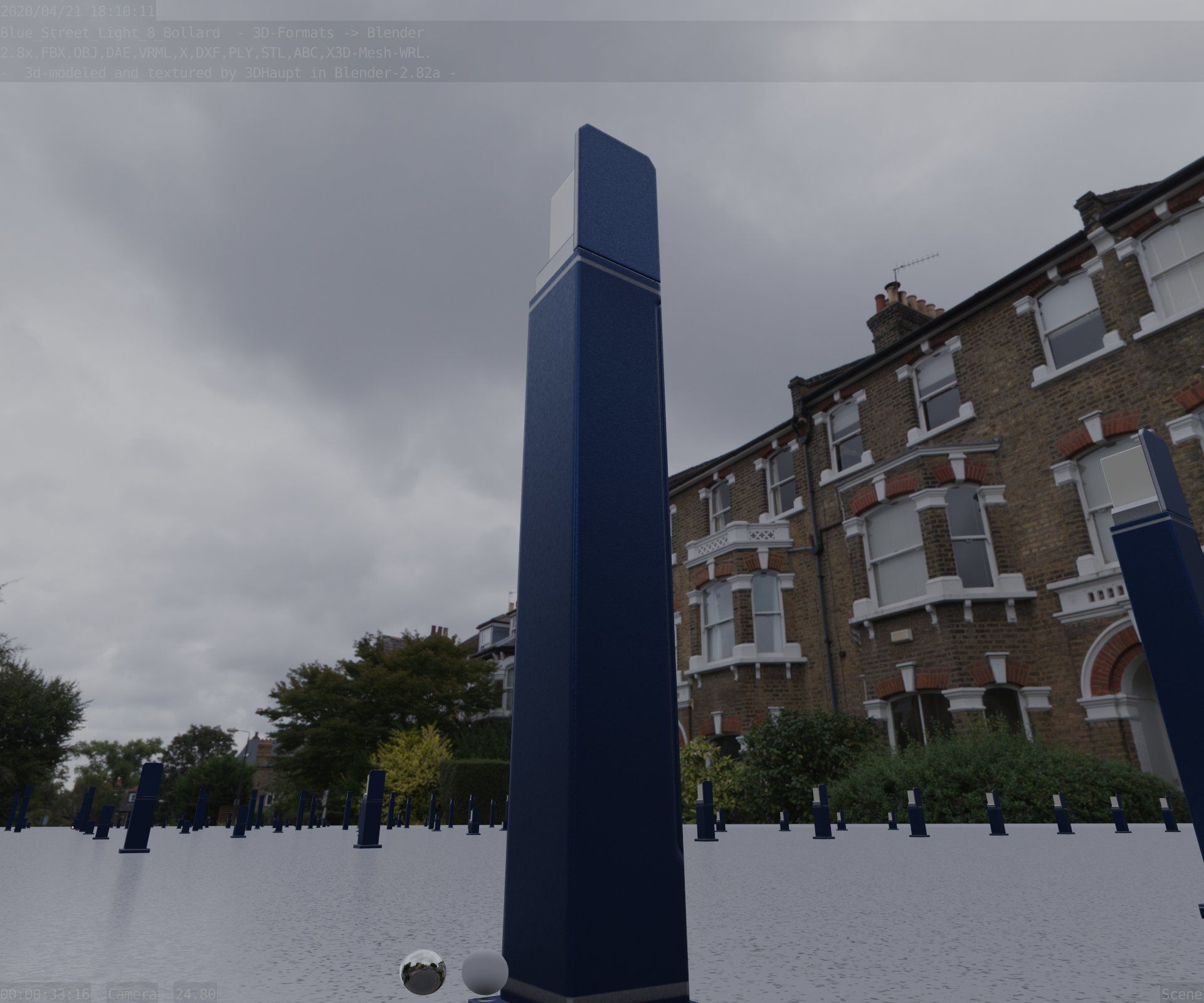 Street Light 8 Bollard 900 mm Futuristic Blue Version 2 Low-poly 3D model_16