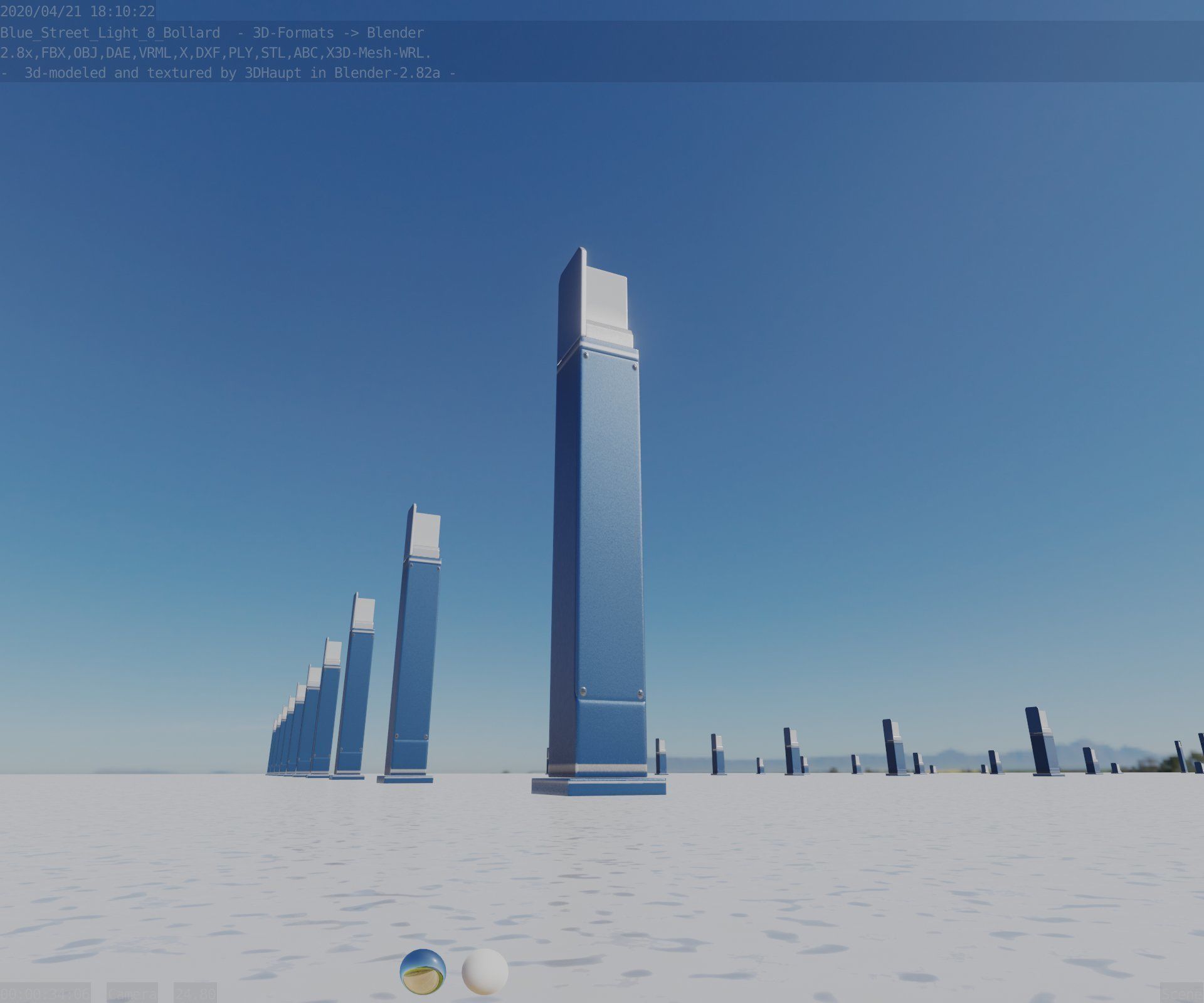 Street Light 8 Bollard 900 mm Futuristic Blue Version 2 Low-poly 3D model_30