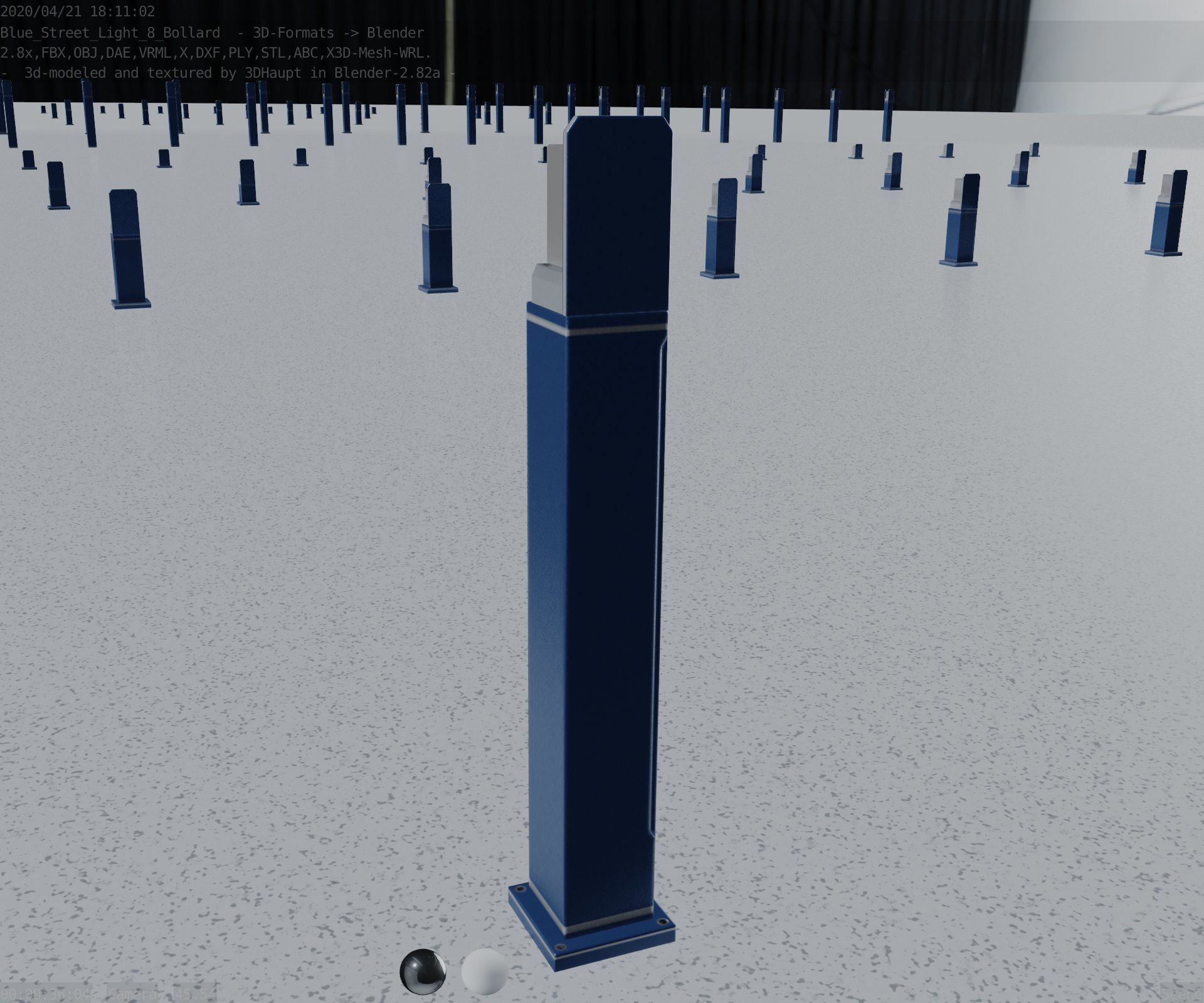 Street Light 8 Bollard 900 mm Futuristic Blue Version 2 Low-poly 3D model_68