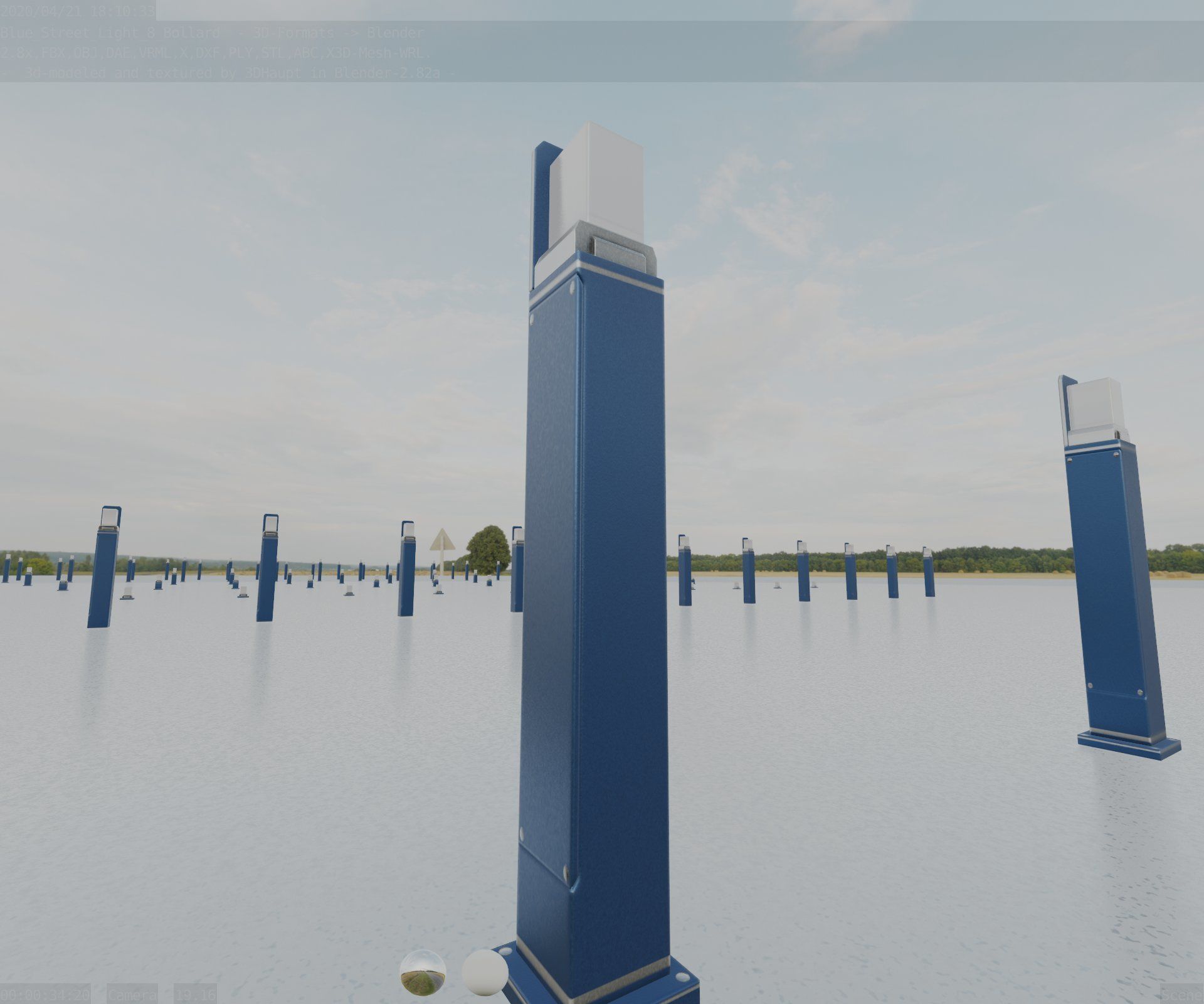 Street Light 8 Bollard 900 mm Futuristic Blue Version 2 Low-poly 3D model_44
