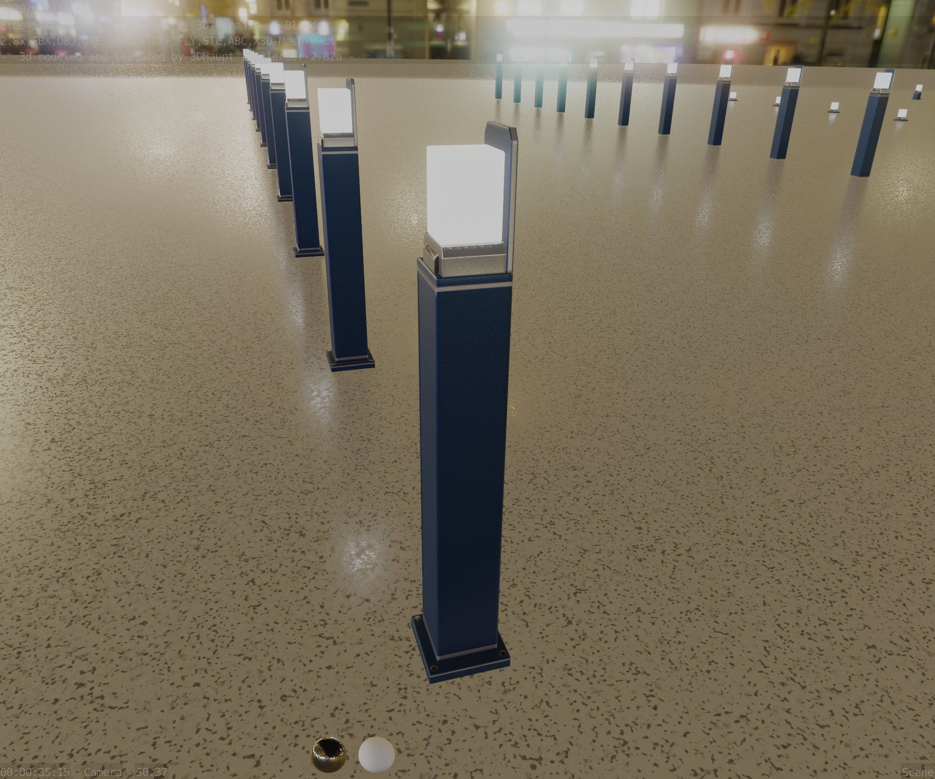Street Light 8 Bollard 900 mm Futuristic Blue Version 2 Low-poly 3D model_5