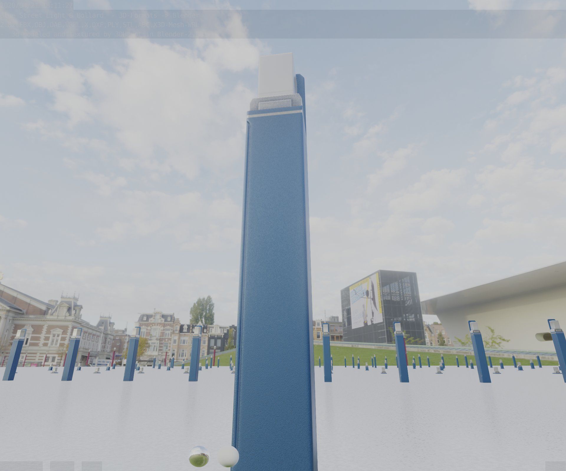 Street Light 8 Bollard 900 mm Futuristic Blue Version 2 Low-poly 3D model_92