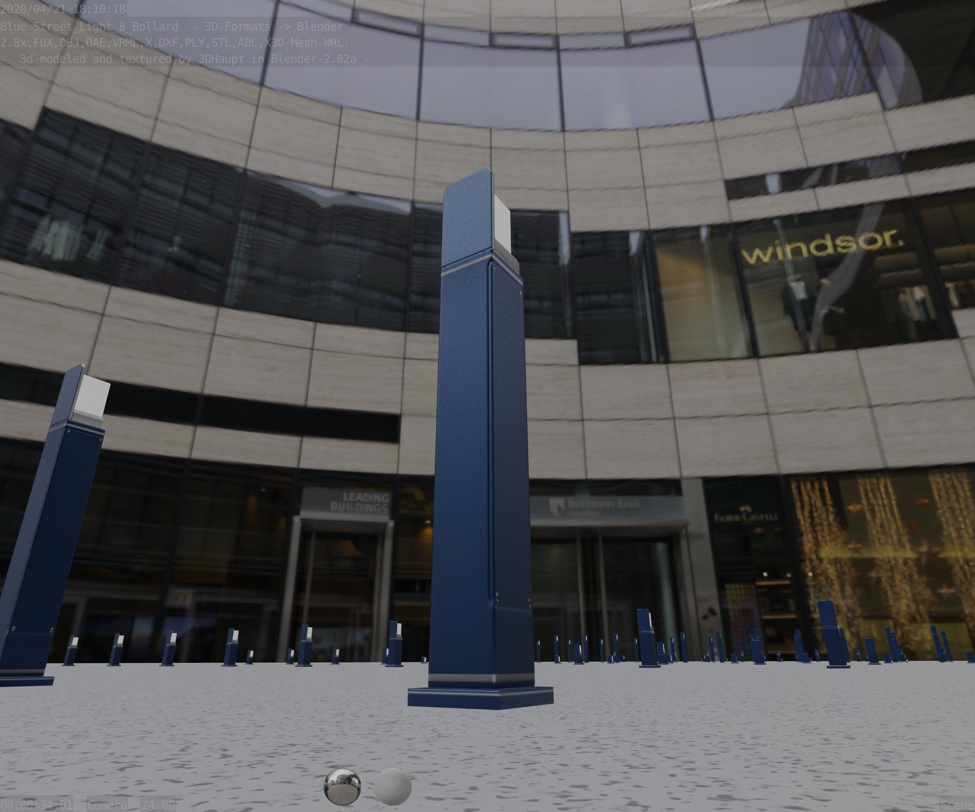 Street Light 8 Bollard 900 mm Futuristic Blue Version 2 Low-poly 3D model_25