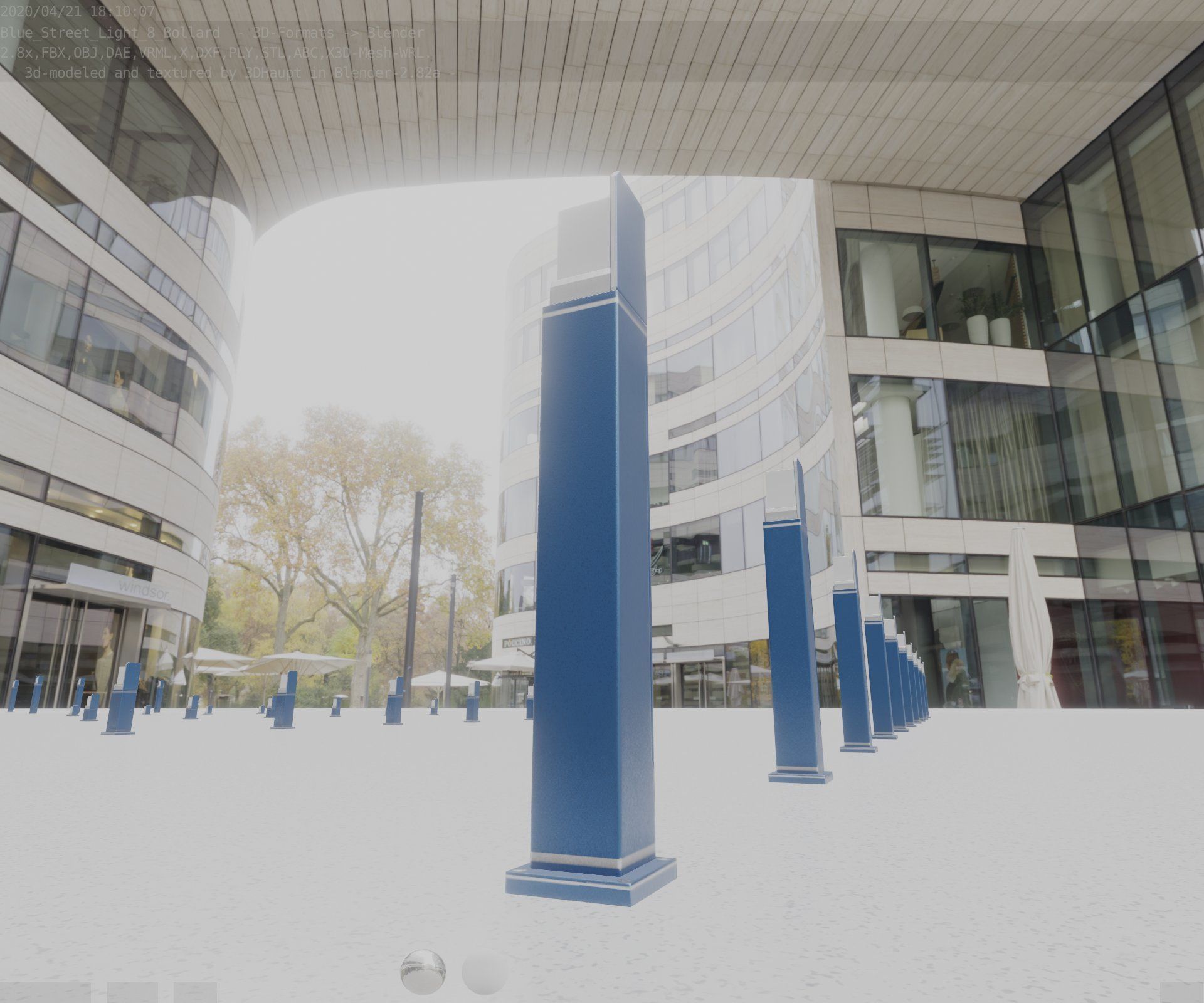 Street Light 8 Bollard 900 mm Futuristic Blue Version 2 Low-poly 3D model_12