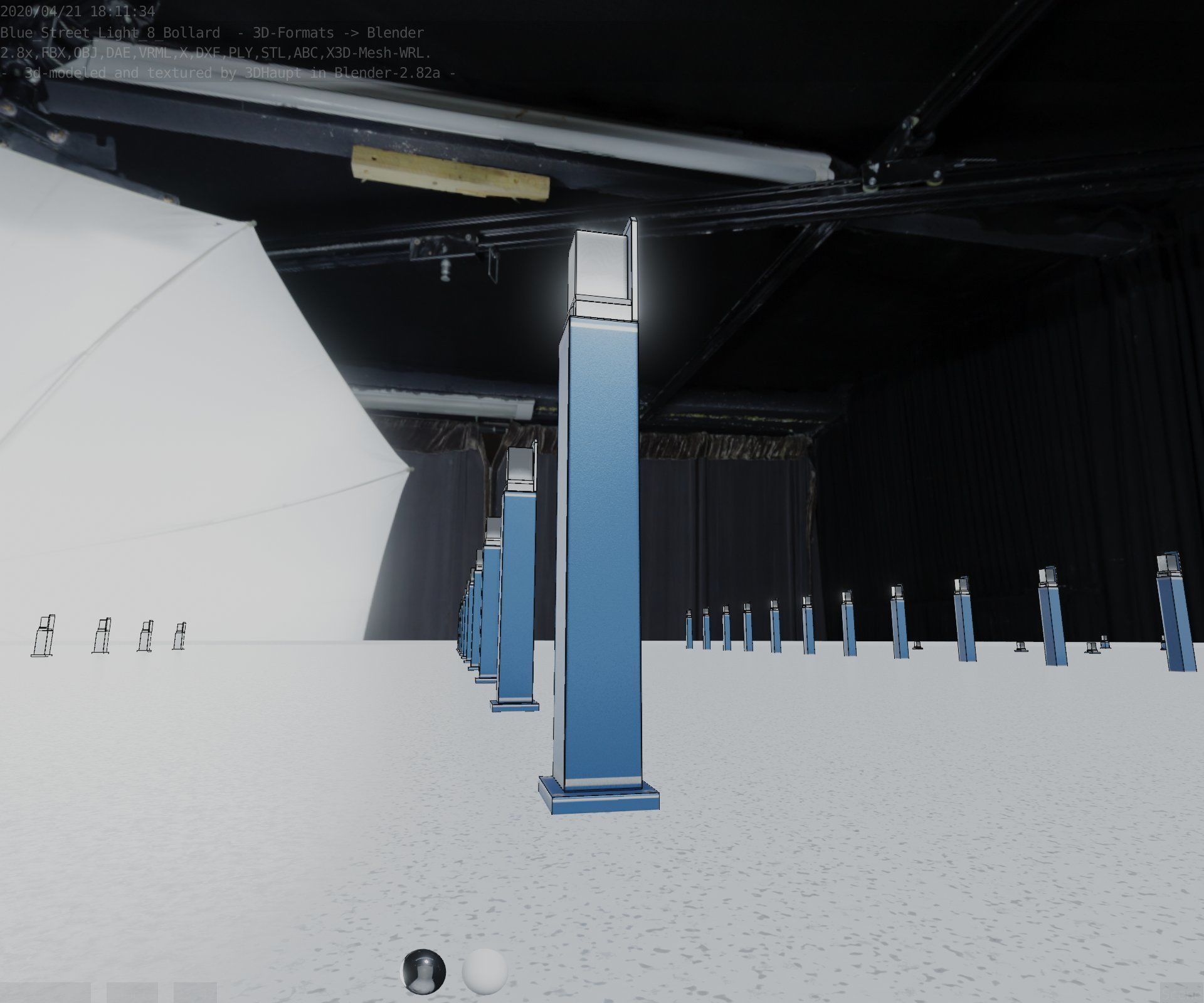 Street Light 8 Bollard 900 mm Futuristic Blue Version 2 Low-poly 3D model_99