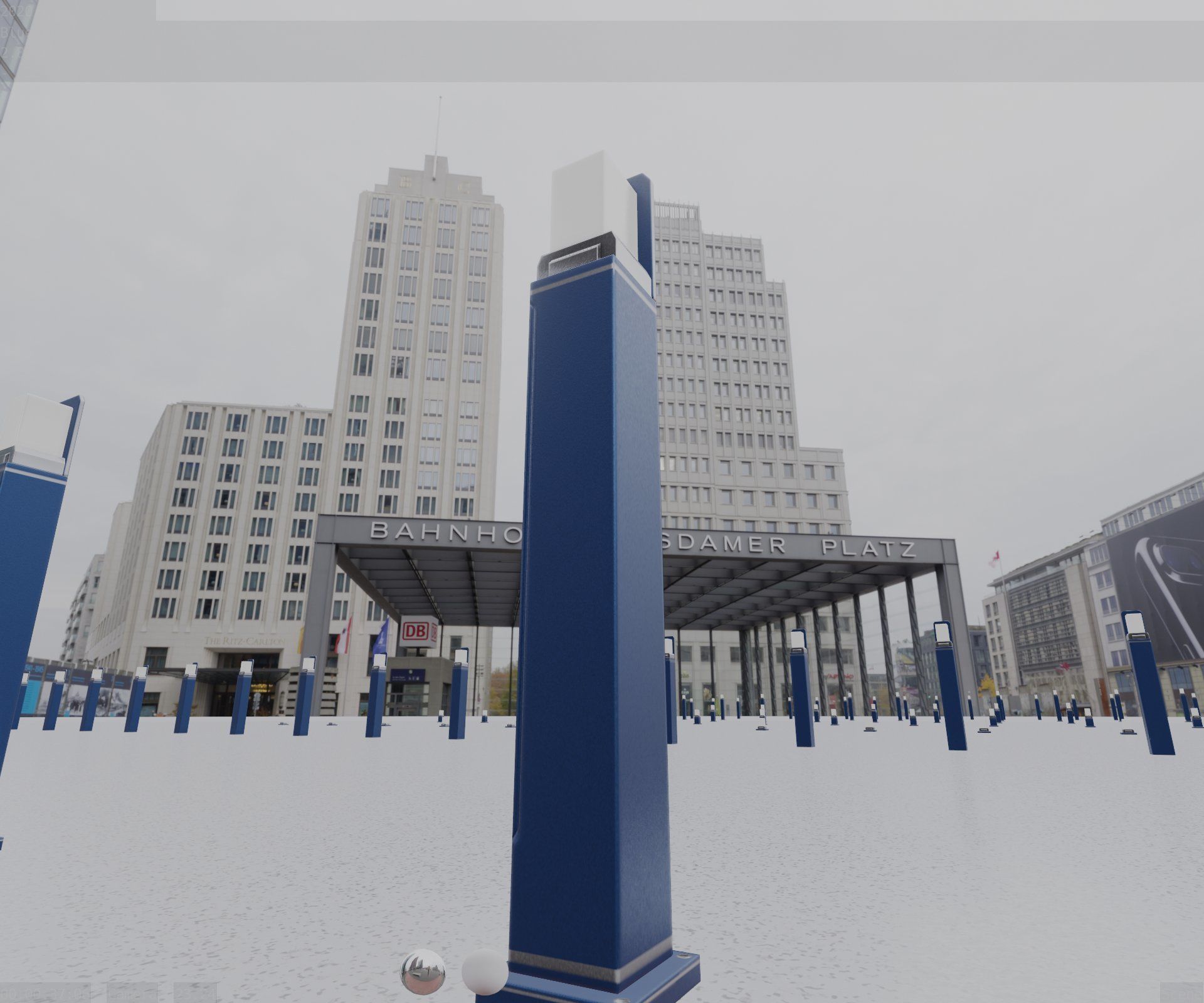 Street Light 8 Bollard 900 mm Futuristic Blue Version 2 Low-poly 3D model_94