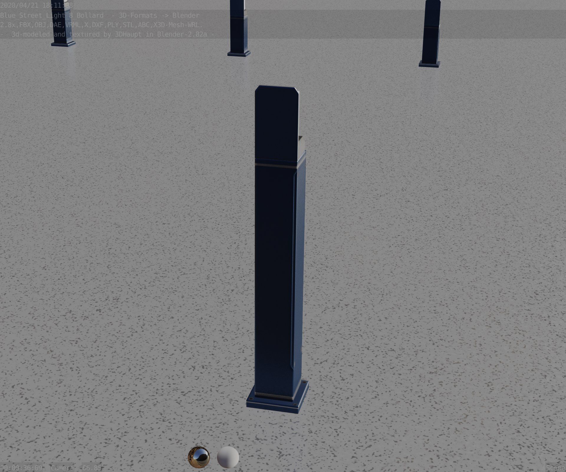 Street Light 8 Bollard 900 mm Futuristic Blue Version 2 Low-poly 3D model_73