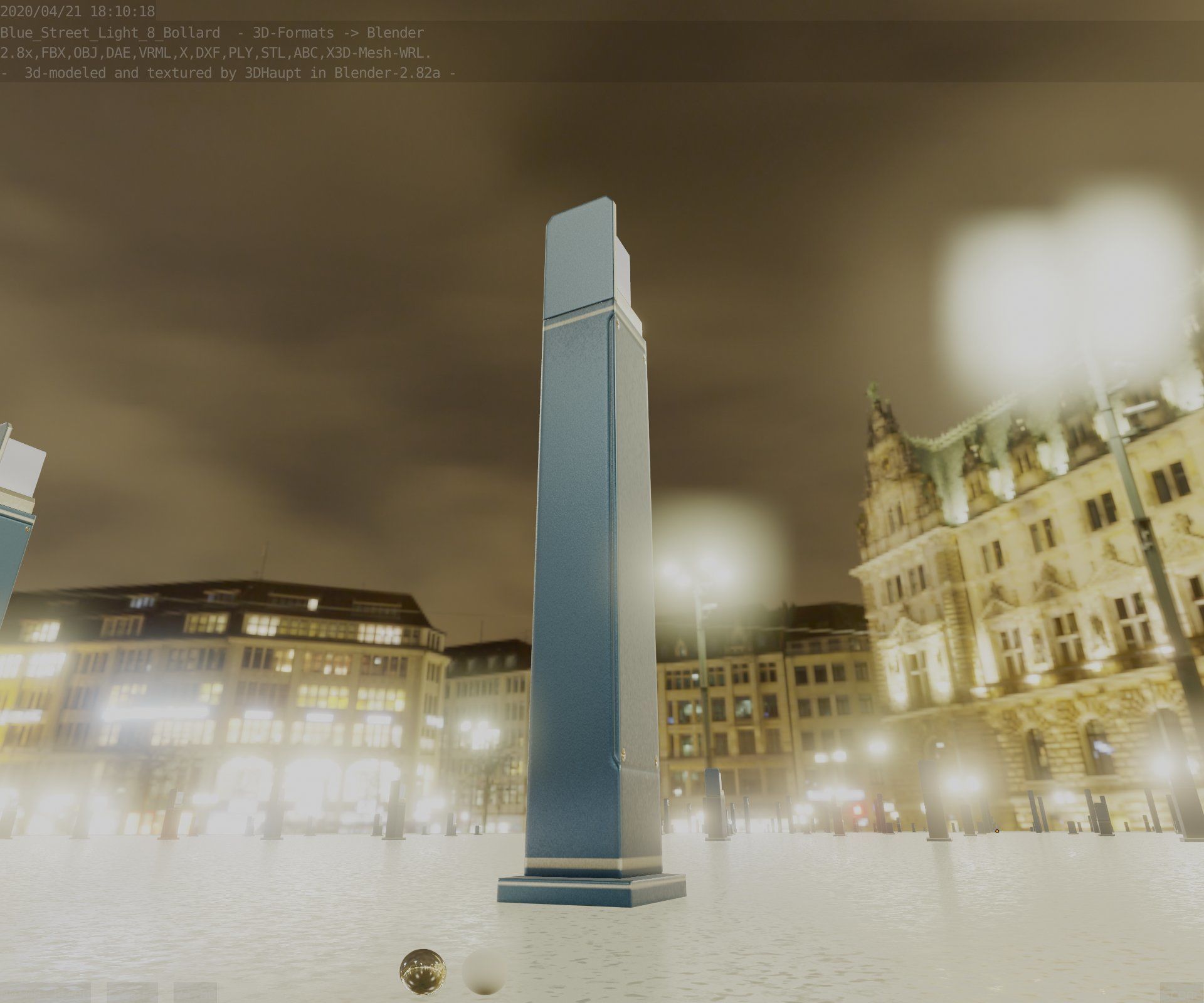 Street Light 8 Bollard 900 mm Futuristic Blue Version 2 Low-poly 3D model_24