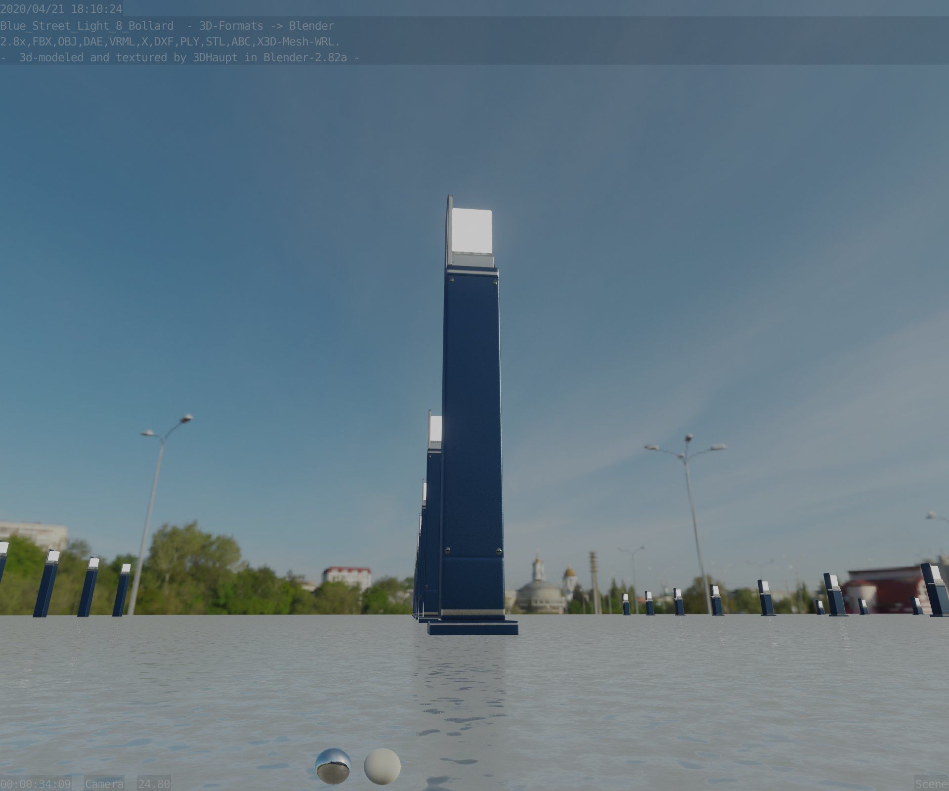 Street Light 8 Bollard 900 mm Futuristic Blue Version 2 Low-poly 3D model_33