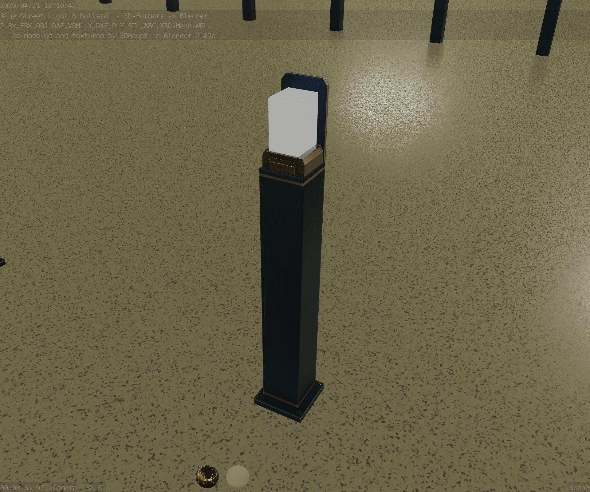 Street Light 8 Bollard 900 mm Futuristic Blue Version 2 Low-poly 3D model_55