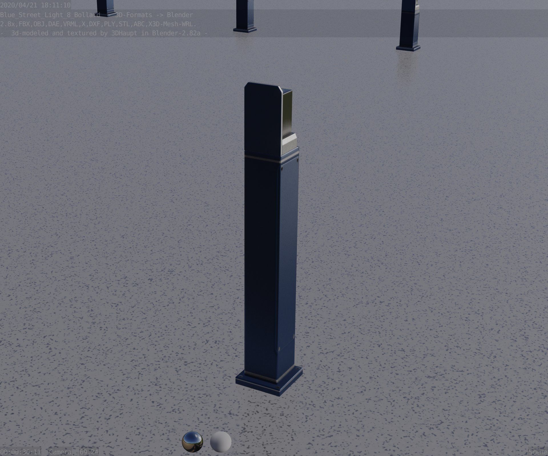 Street Light 8 Bollard 900 mm Futuristic Blue Version 2 Low-poly 3D model_75