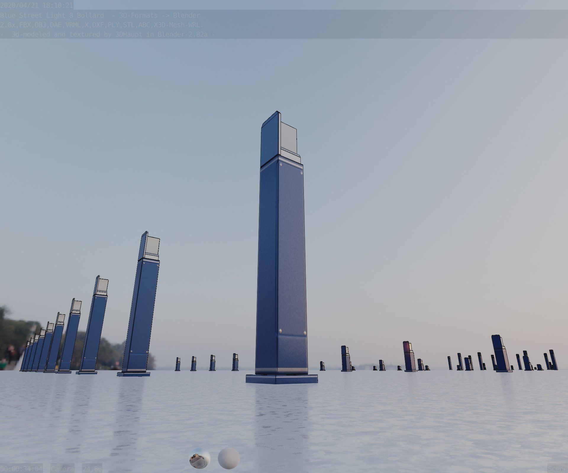 Street Light 8 Bollard 900 mm Futuristic Blue Version 2 Low-poly 3D model_28