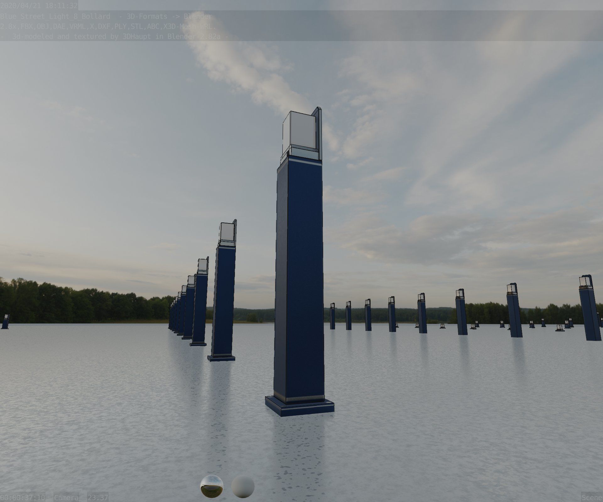 Street Light 8 Bollard 900 mm Futuristic Blue Version 2 Low-poly 3D model_98