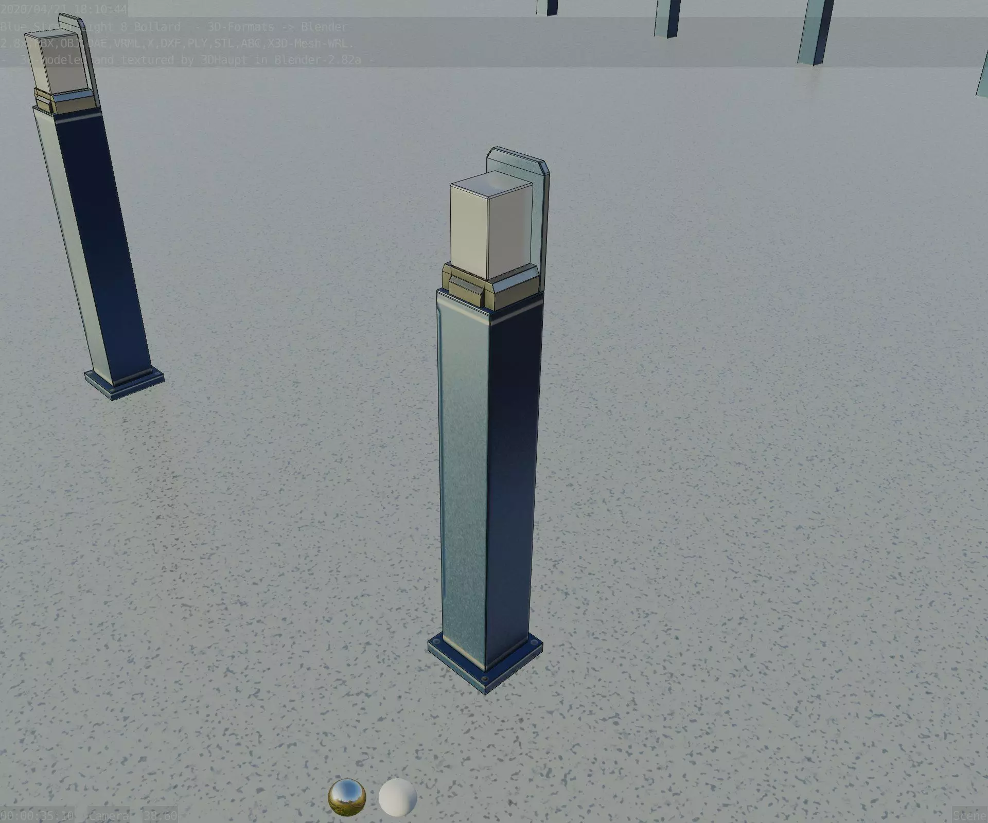 Street Light 8 Bollard 900 mm Futuristic Blue Version 2 Low-poly 3D model_0