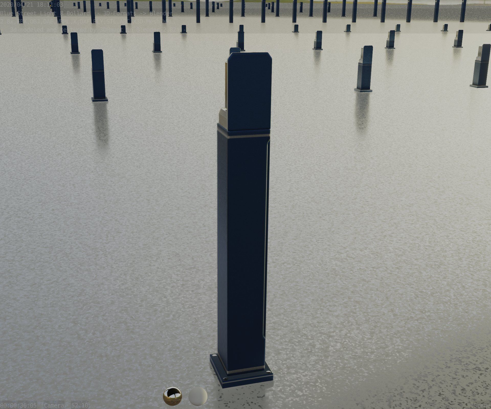 Street Light 8 Bollard 900 mm Futuristic Blue Version 2 Low-poly 3D model_69