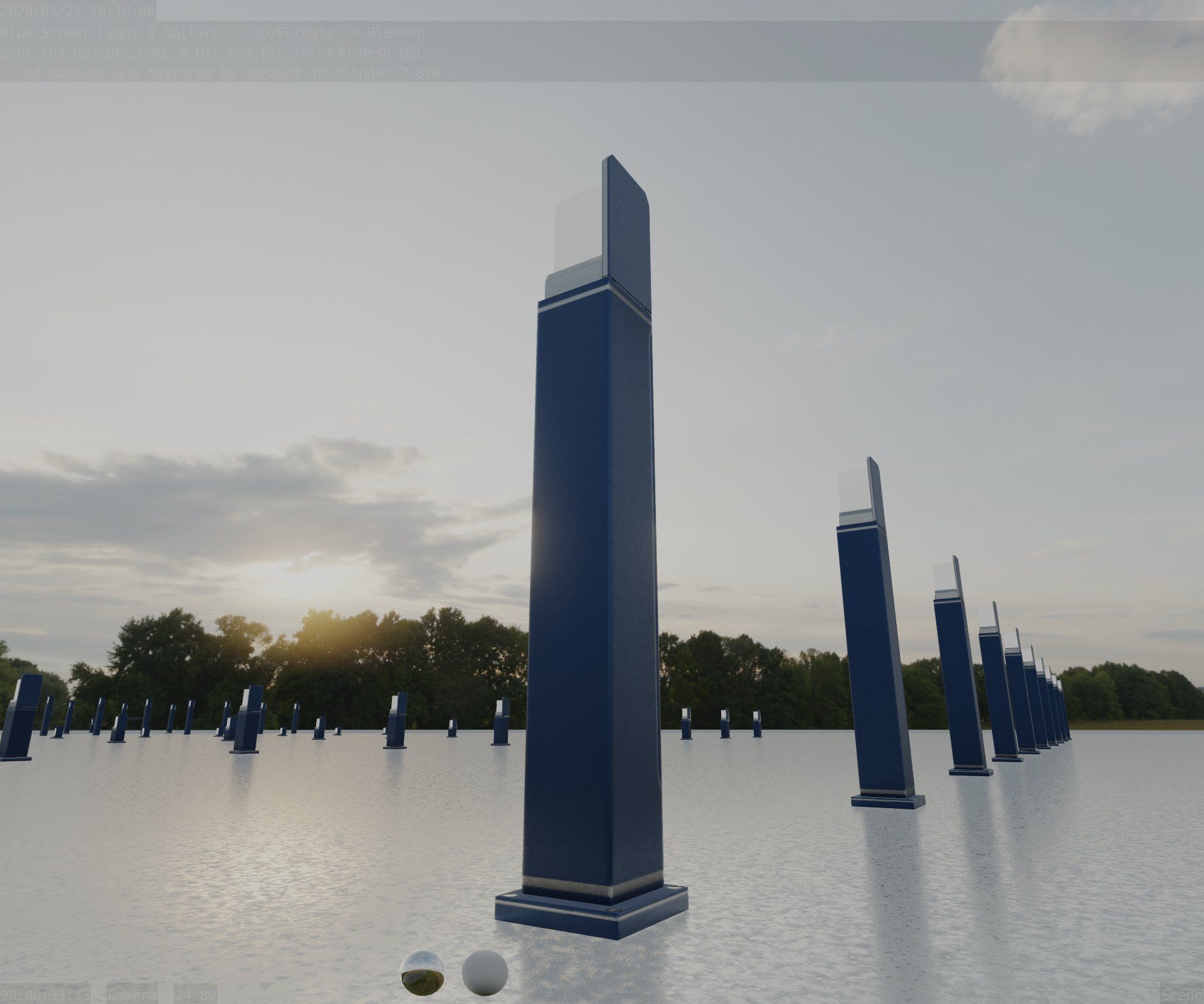 Street Light 8 Bollard 900 mm Futuristic Blue Version 2 Low-poly 3D model_13