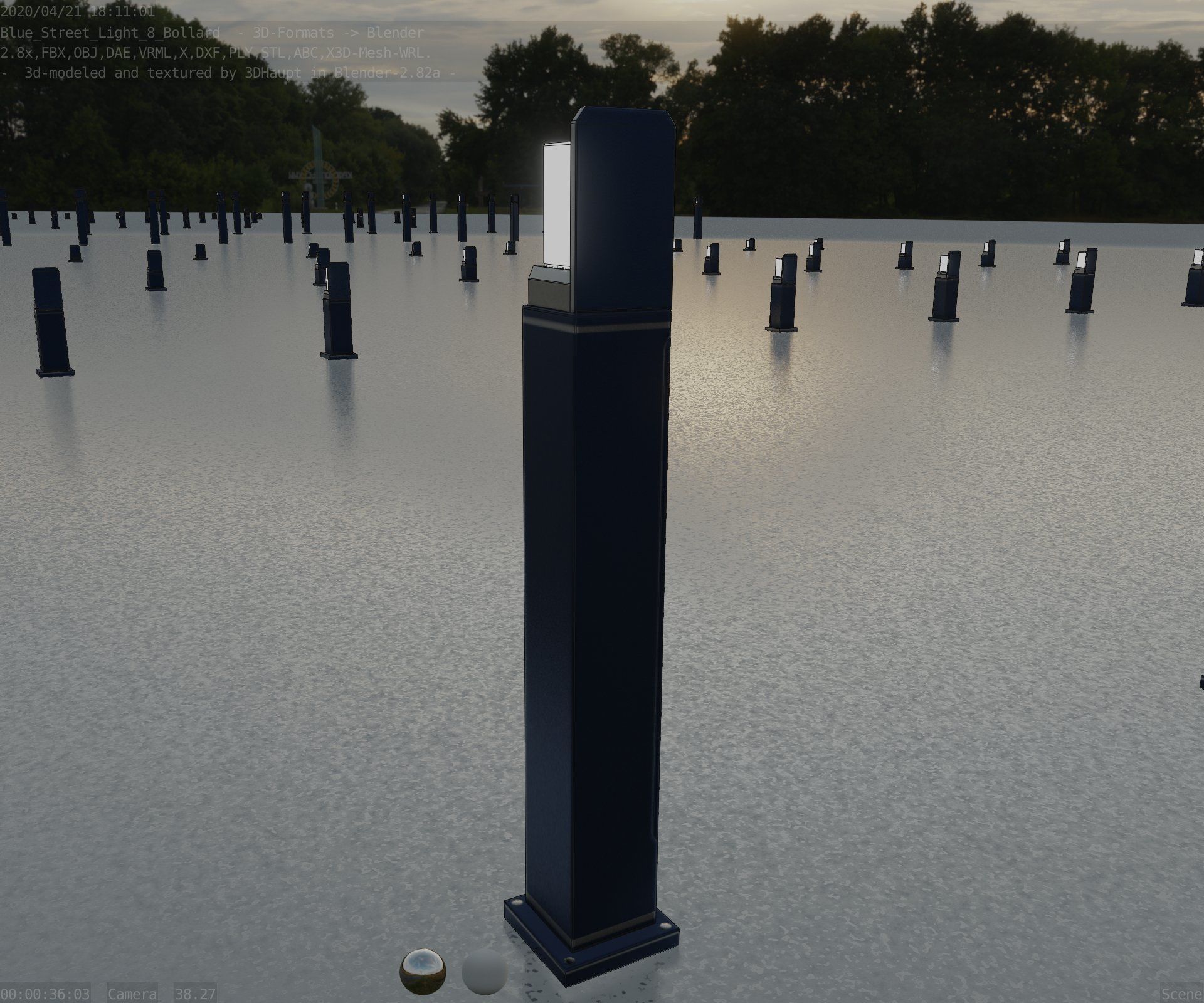 Street Light 8 Bollard 900 mm Futuristic Blue Version 2 Low-poly 3D model_67