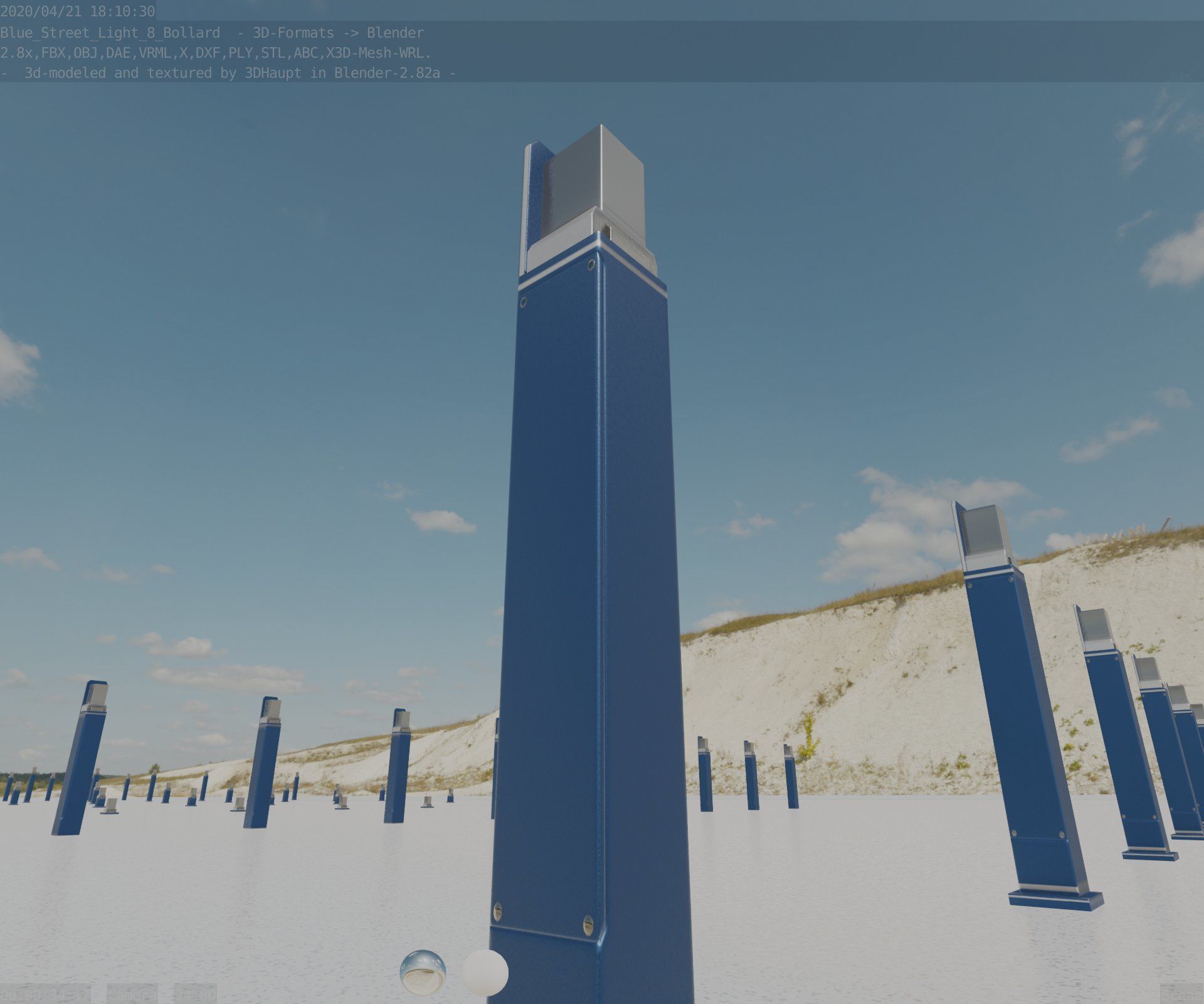 Street Light 8 Bollard 900 mm Futuristic Blue Version 2 Low-poly 3D model_41