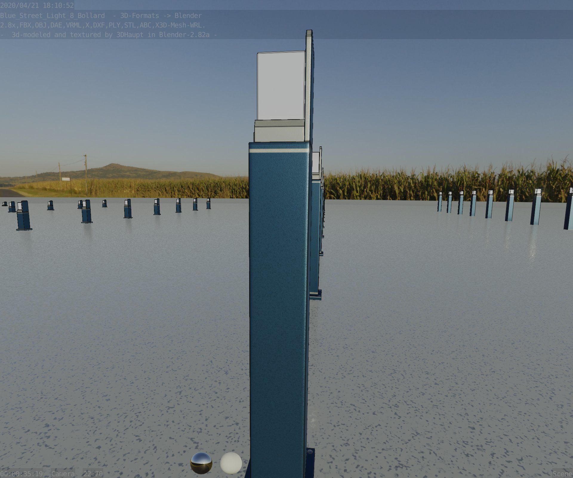 Street Light 8 Bollard 900 mm Futuristic Blue Version 2 Low-poly 3D model_59