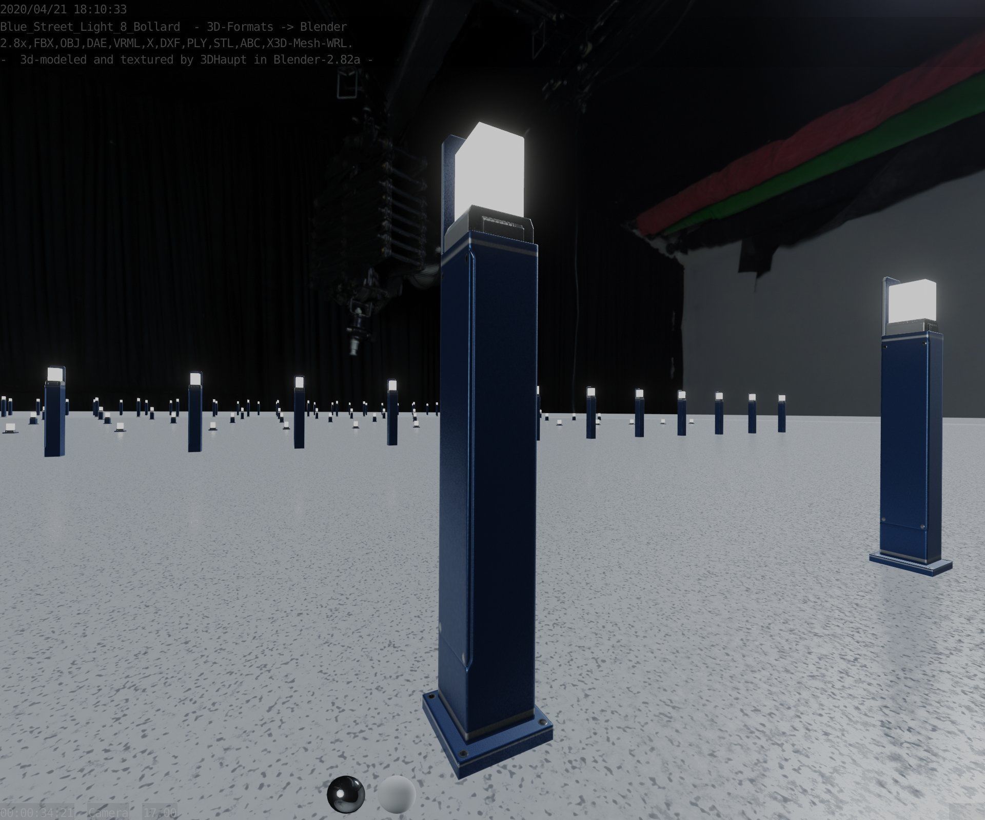 Street Light 8 Bollard 900 mm Futuristic Blue Version 2 Low-poly 3D model_45