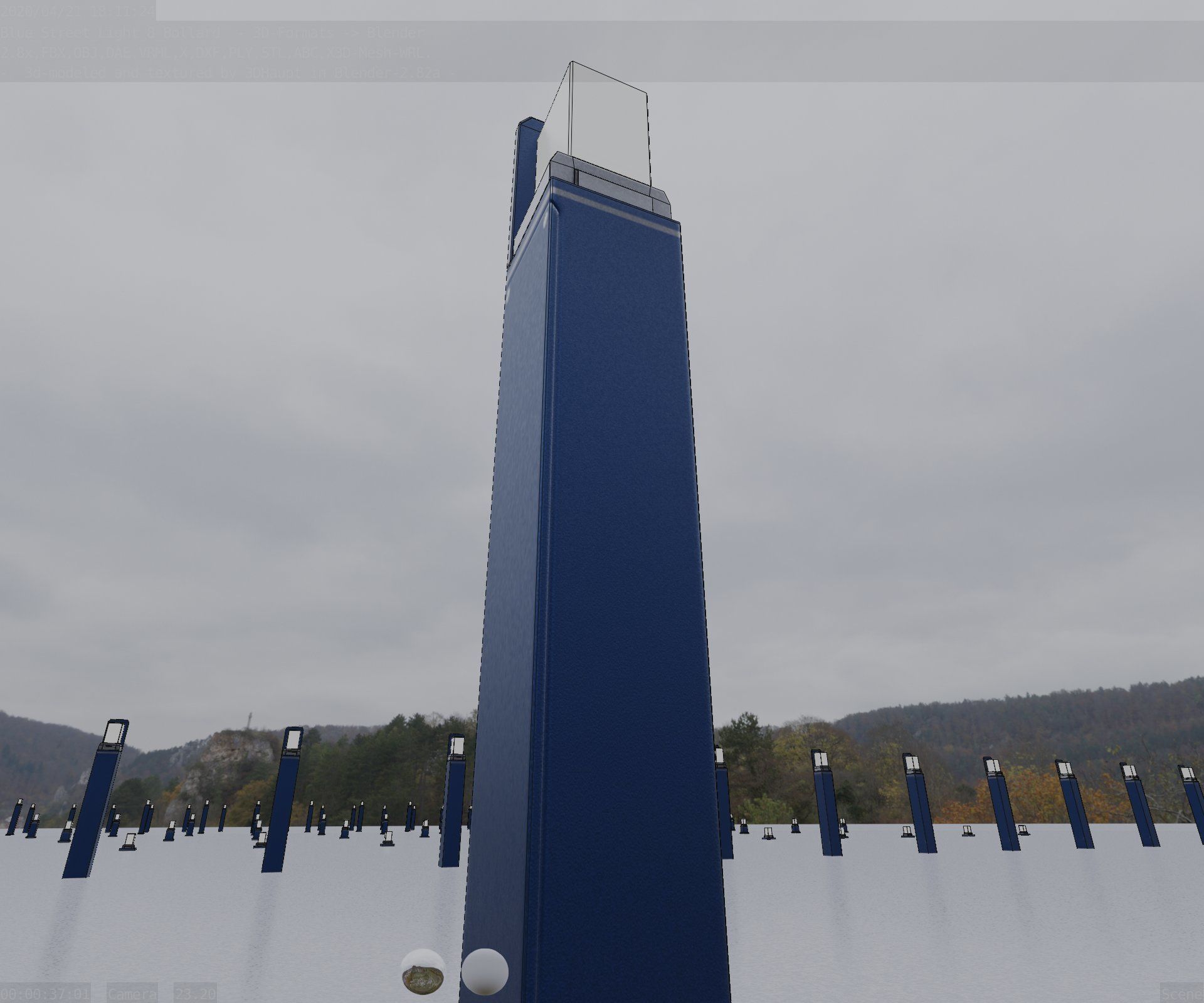 Street Light 8 Bollard 900 mm Futuristic Blue Version 2 Low-poly 3D model_89