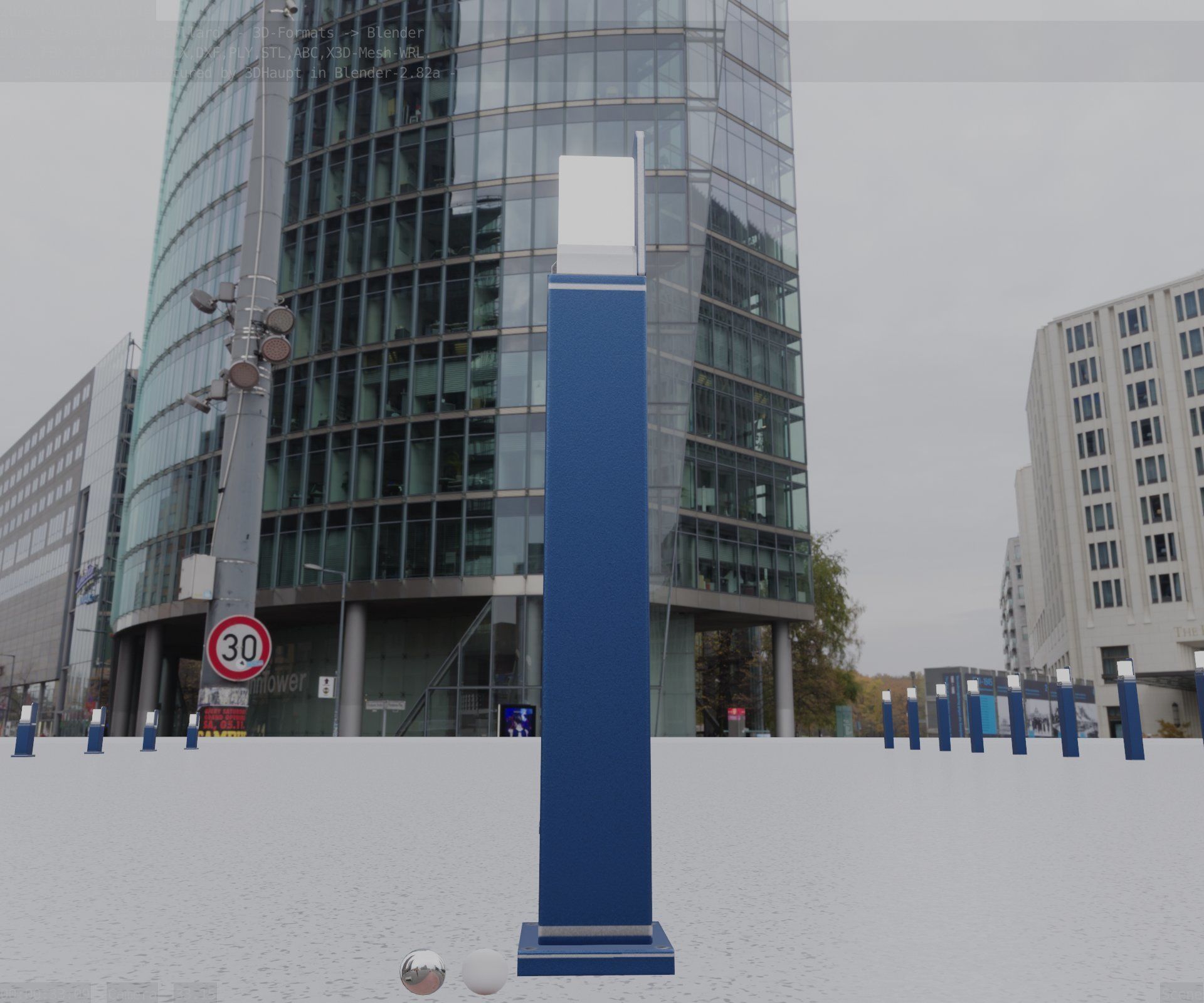 Street Light 8 Bollard 900 mm Futuristic Blue Version 2 Low-poly 3D model_9
