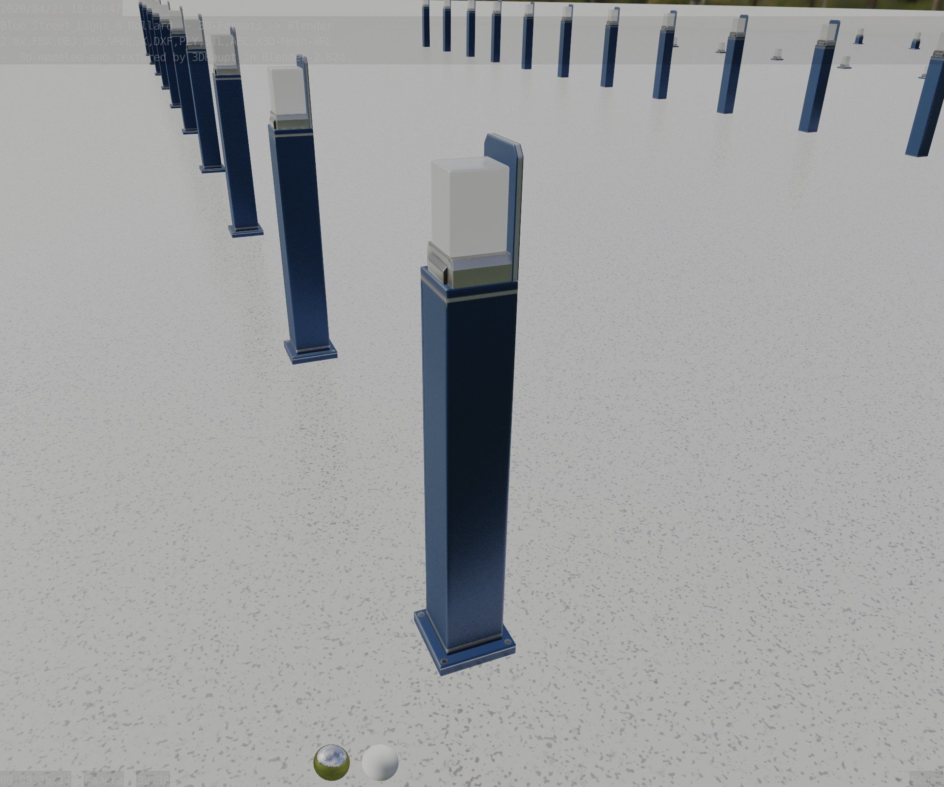 Street Light 8 Bollard 900 mm Futuristic Blue Version 2 Low-poly 3D model_4