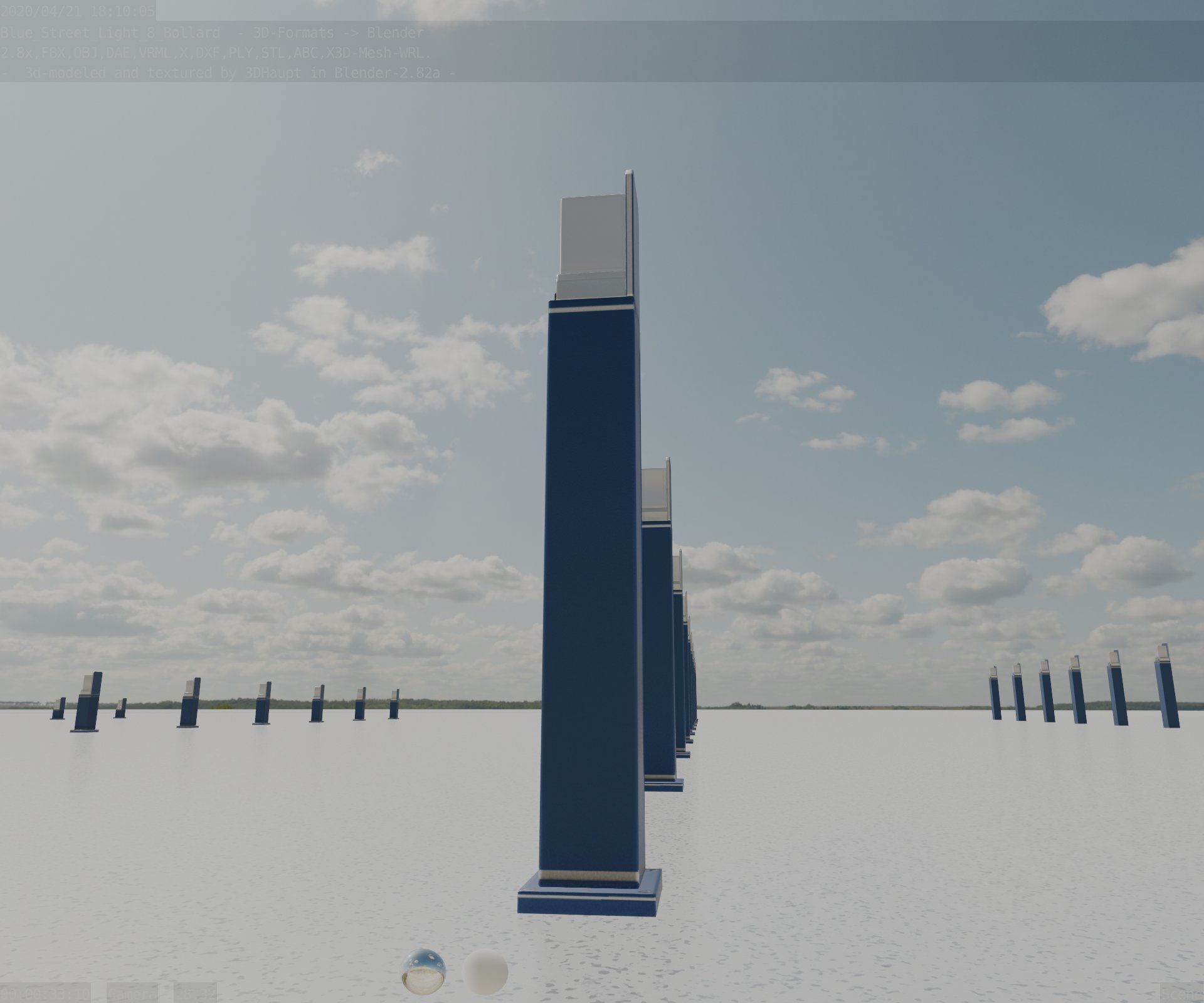Street Light 8 Bollard 900 mm Futuristic Blue Version 2 Low-poly 3D model_10