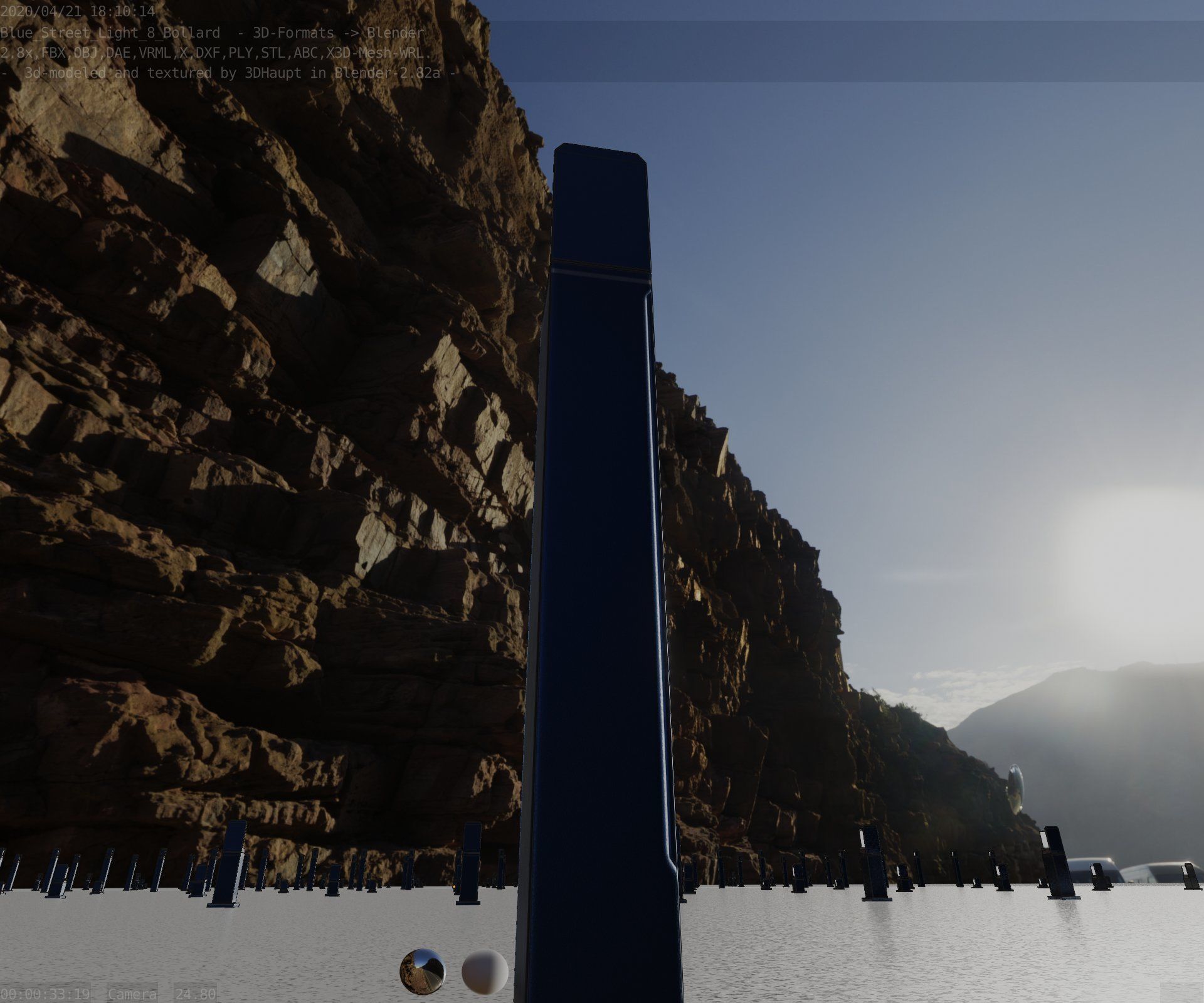 Street Light 8 Bollard 900 mm Futuristic Blue Version 2 Low-poly 3D model_19