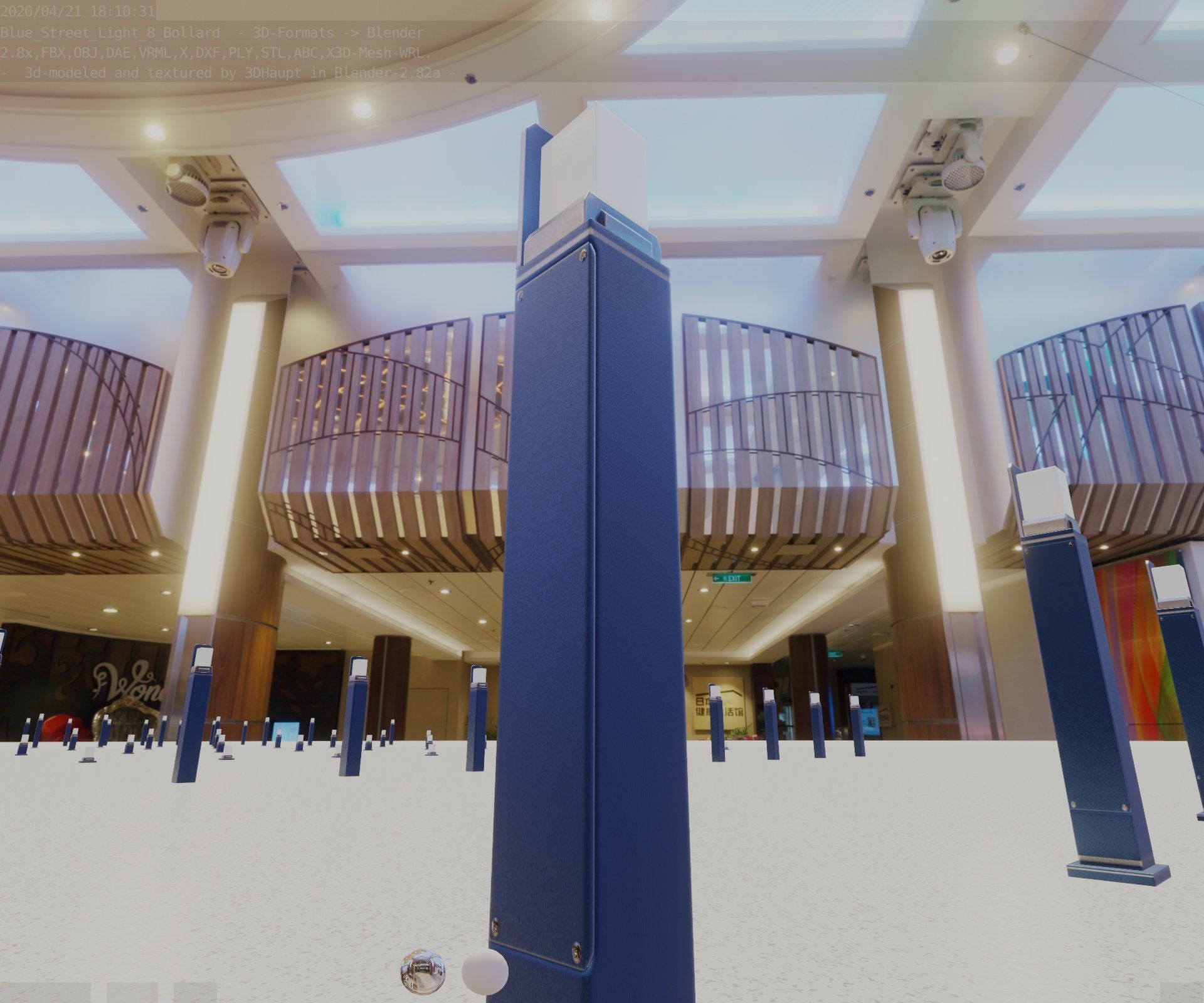 Street Light 8 Bollard 900 mm Futuristic Blue Version 2 Low-poly 3D model_42