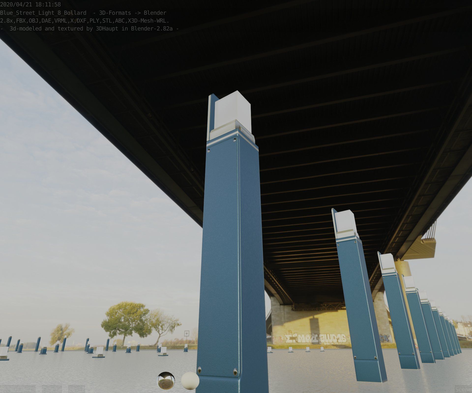Street Light 8 Bollard 900 mm Futuristic Blue Version 5 Low-poly 3D model_37
