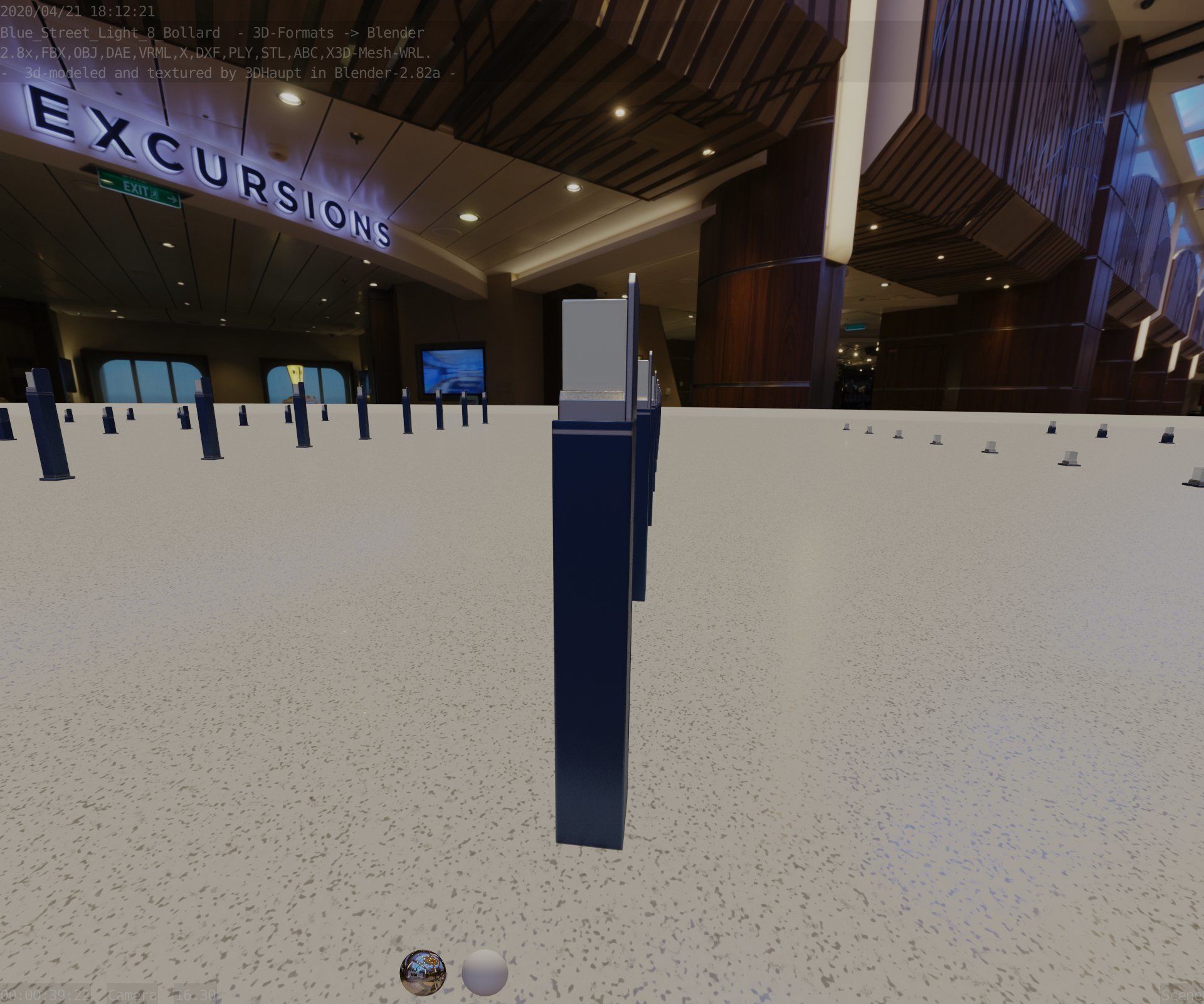 Street Light 8 Bollard 900 mm Futuristic Blue Version 5 Low-poly 3D model_62