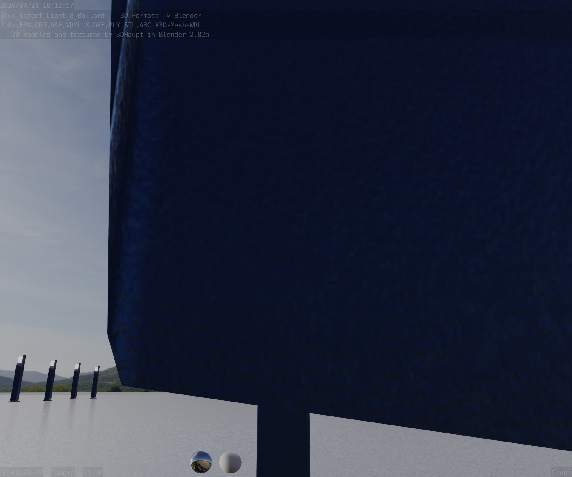 Street Light 8 Bollard 900 mm Futuristic Blue Version 5 Low-poly 3D model_98