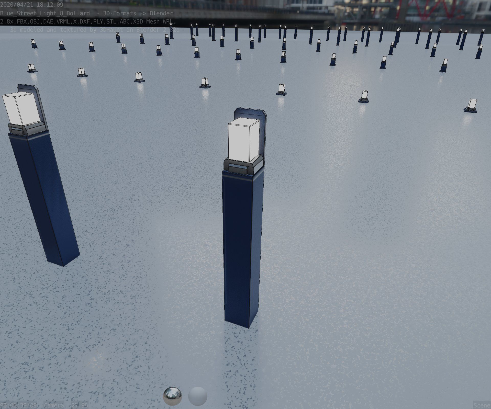 Street Light 8 Bollard 900 mm Futuristic Blue Version 5 Low-poly 3D model_49