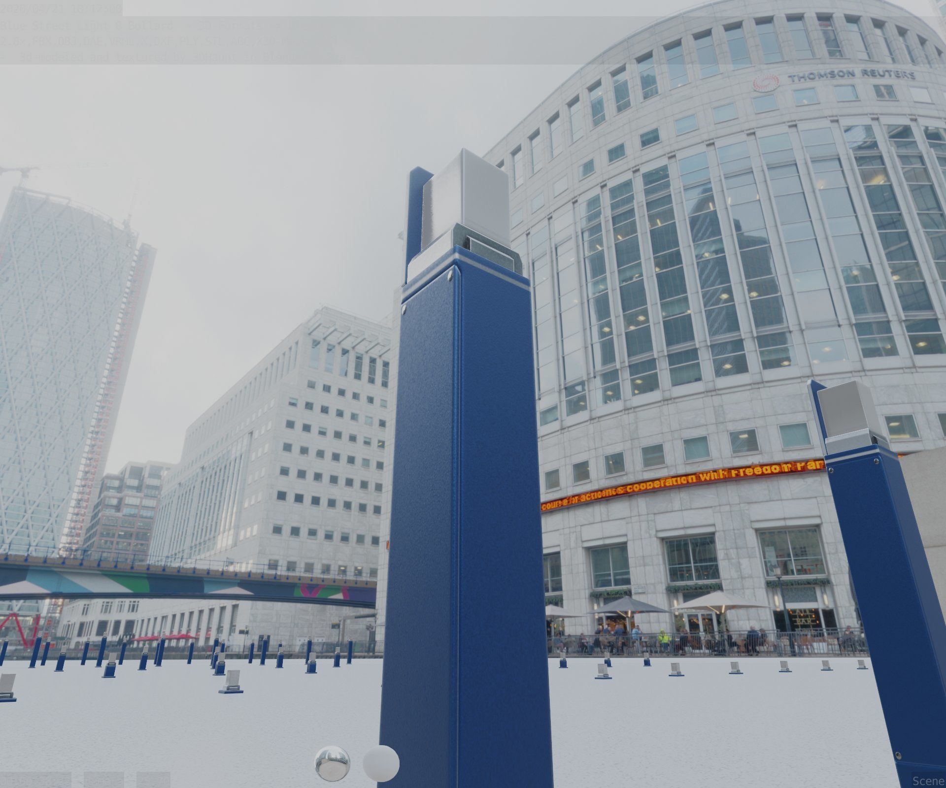 Street Light 8 Bollard 900 mm Futuristic Blue Version 5 Low-poly 3D model_1