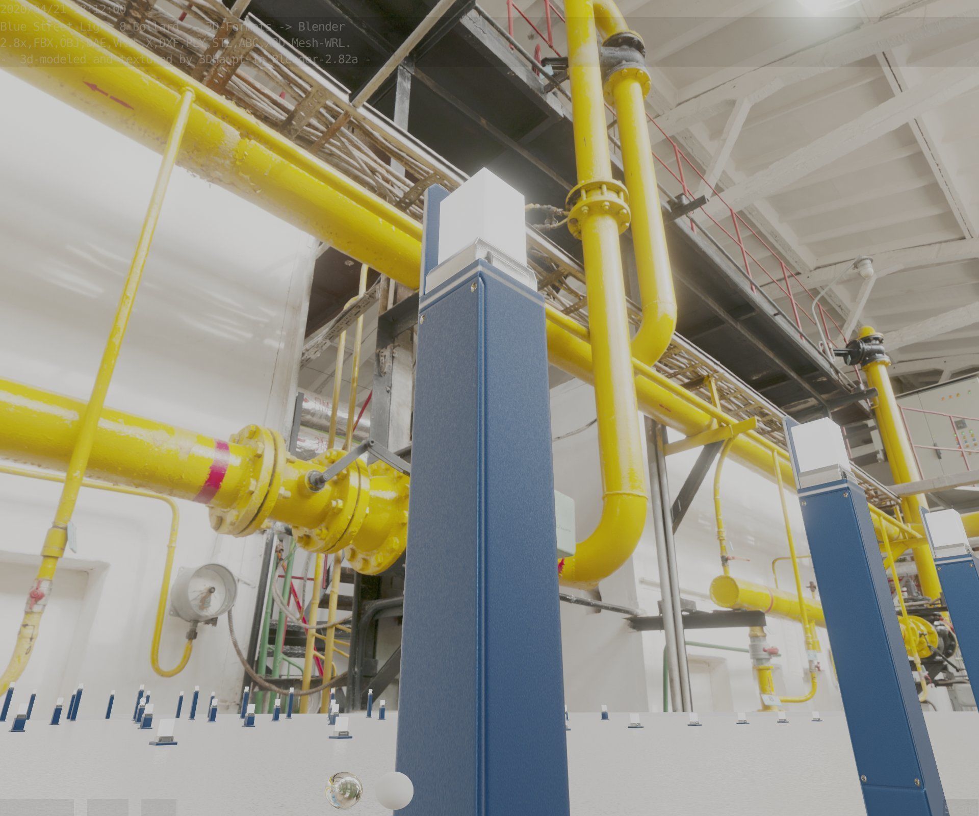 Street Light 8 Bollard 900 mm Futuristic Blue Version 5 Low-poly 3D model_6